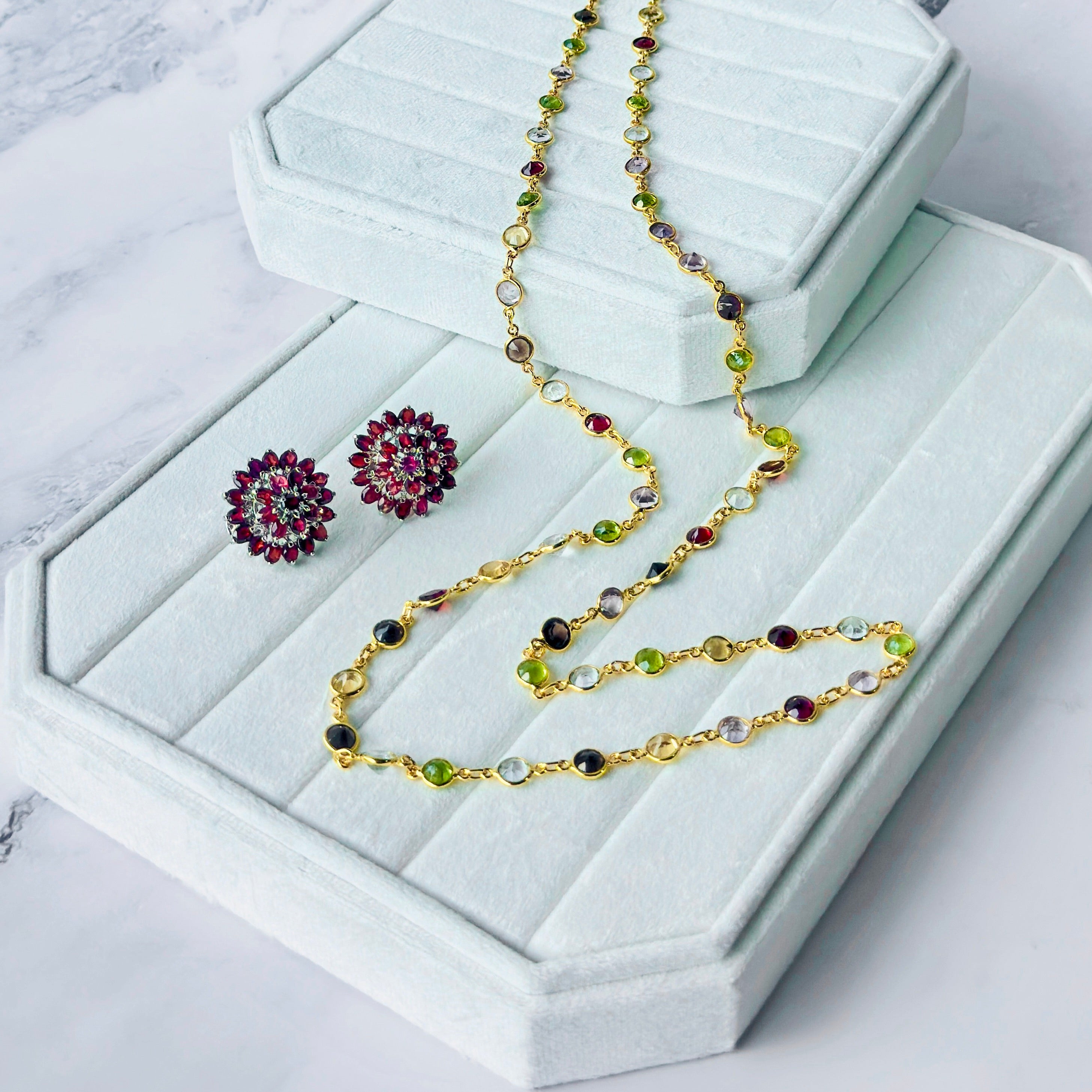 Bezel Set Multi Gemstone Necklace