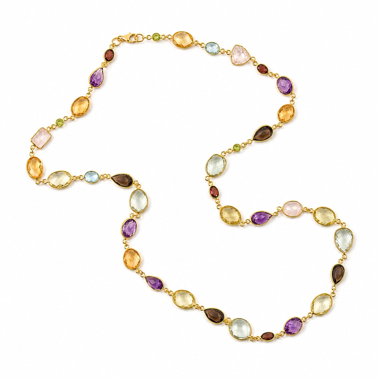 Bezel Set Multi Gemstone Necklace