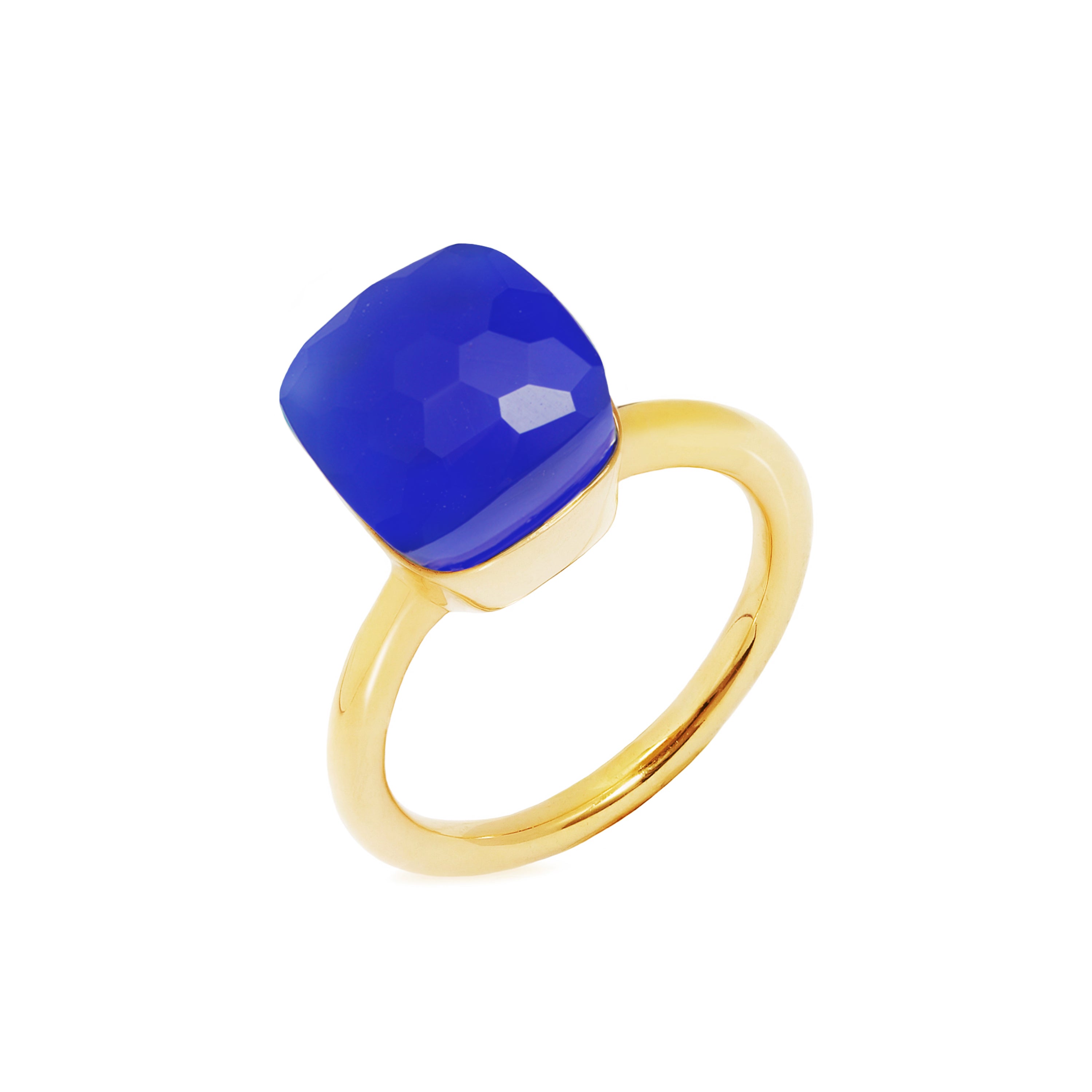 Naked Ring in Blue Chalcedony in Blue Chalcedony, gold plated, handcrafted gemstone rings Singapore