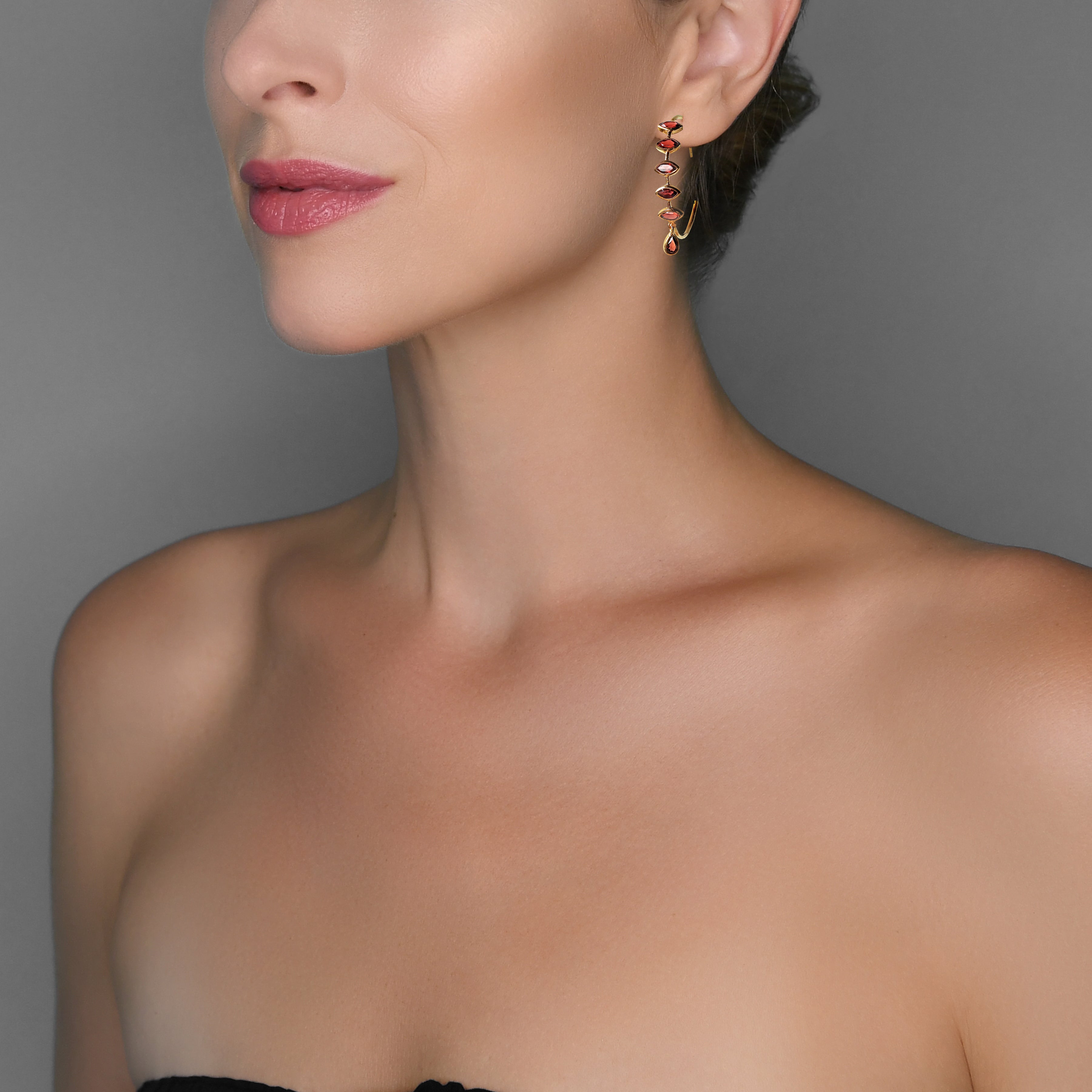 Garnet Dangle Hoop Earrings