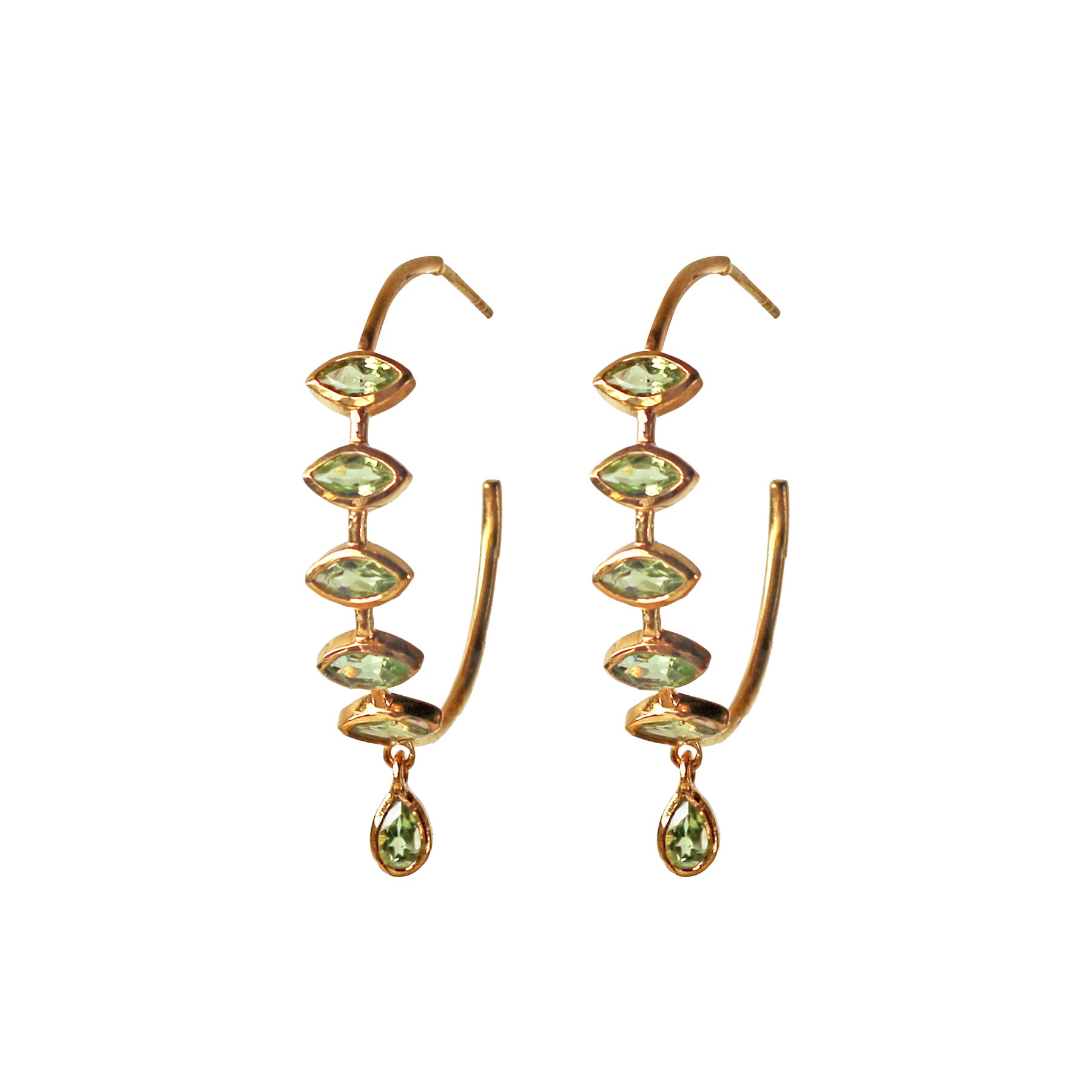 Peridot Dangle Hoop Earrings in Peridot, gold plated, handcrafted gemstone earrings Singapore