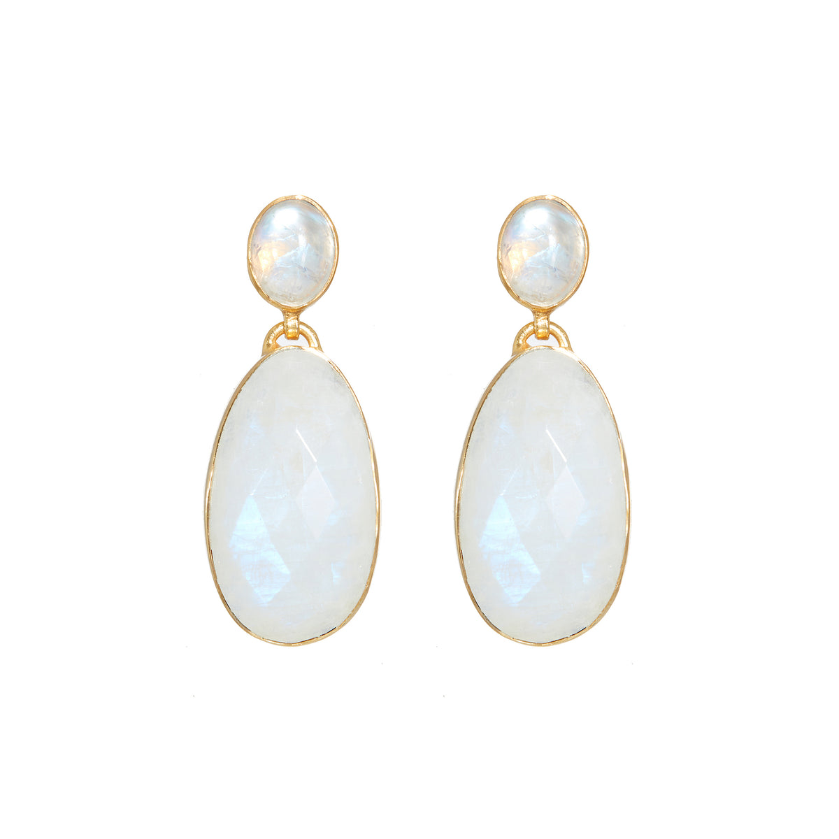 Moonstone Double Drops in Moonstone, gold plated, handcrafted gemstone earrings Singapore