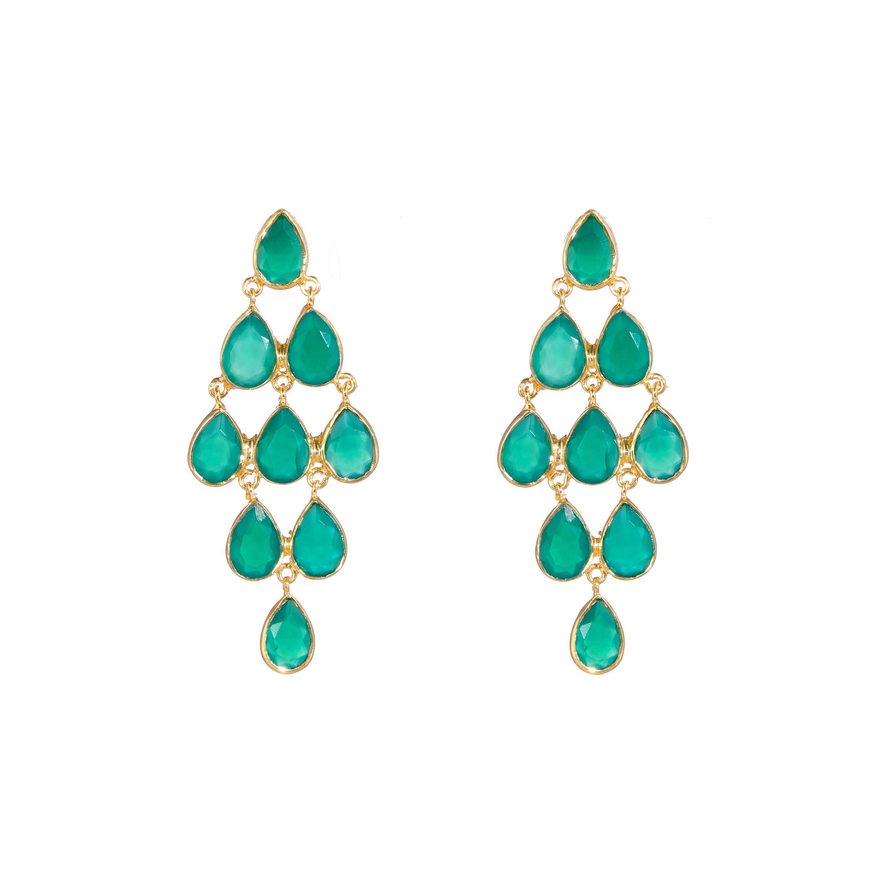 Large Raindrop in Green Onyx in Green Onyx, gold plated, handcrafted gemstone earrings Singapore