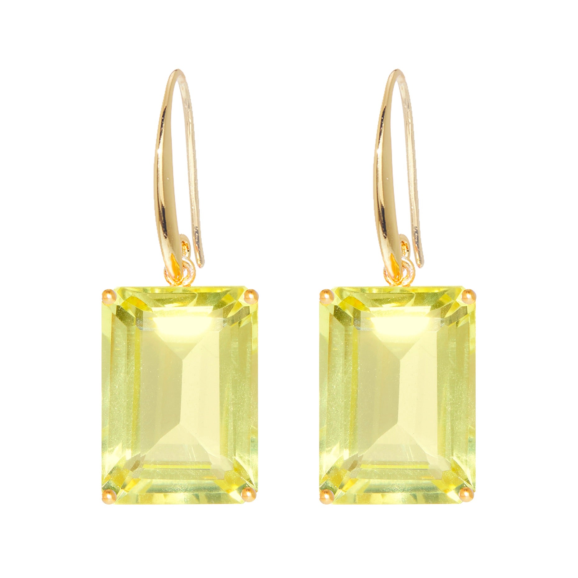 Emerald Cut Lemon Quartz Drop Earrings