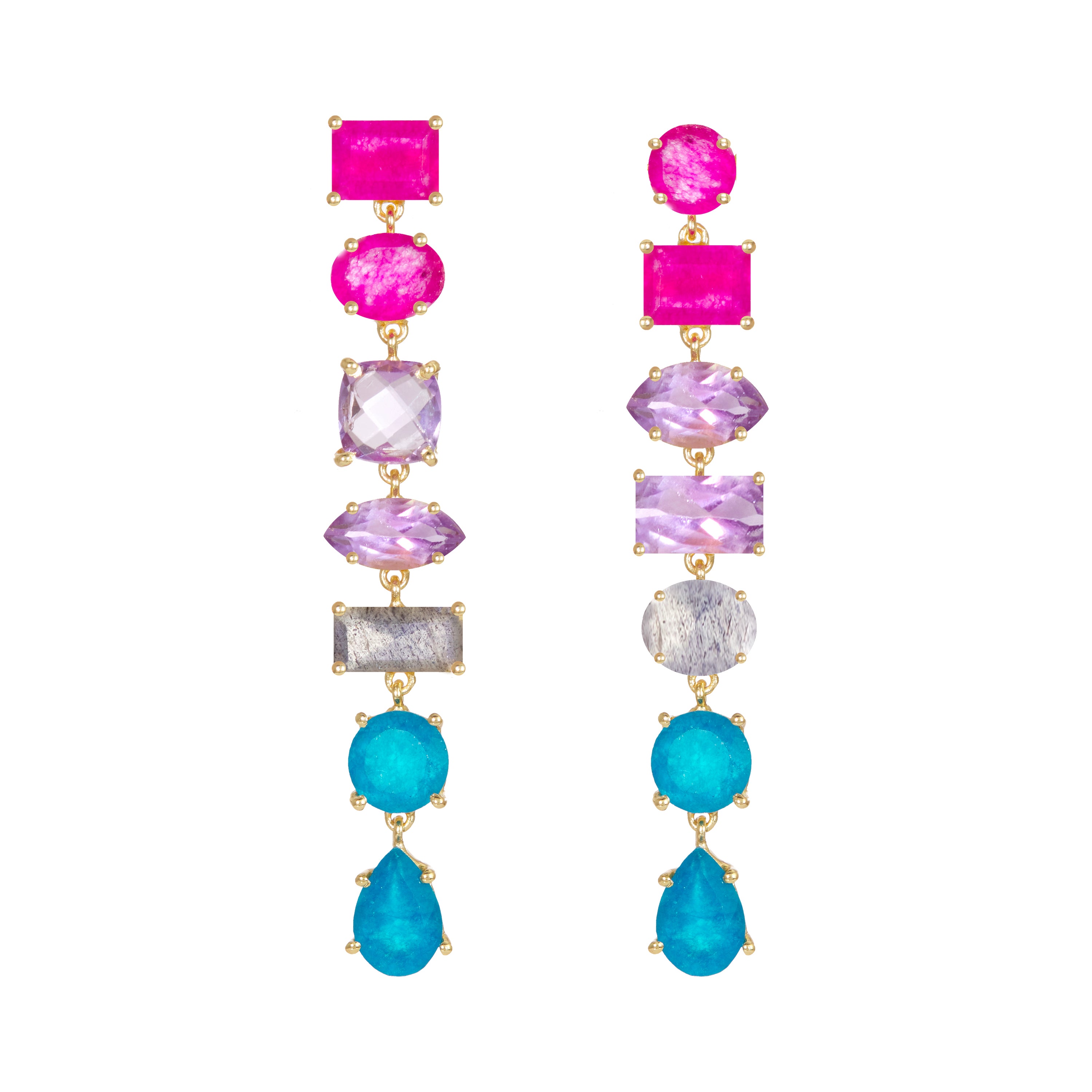 Multi Quartz Chandelier Earrings