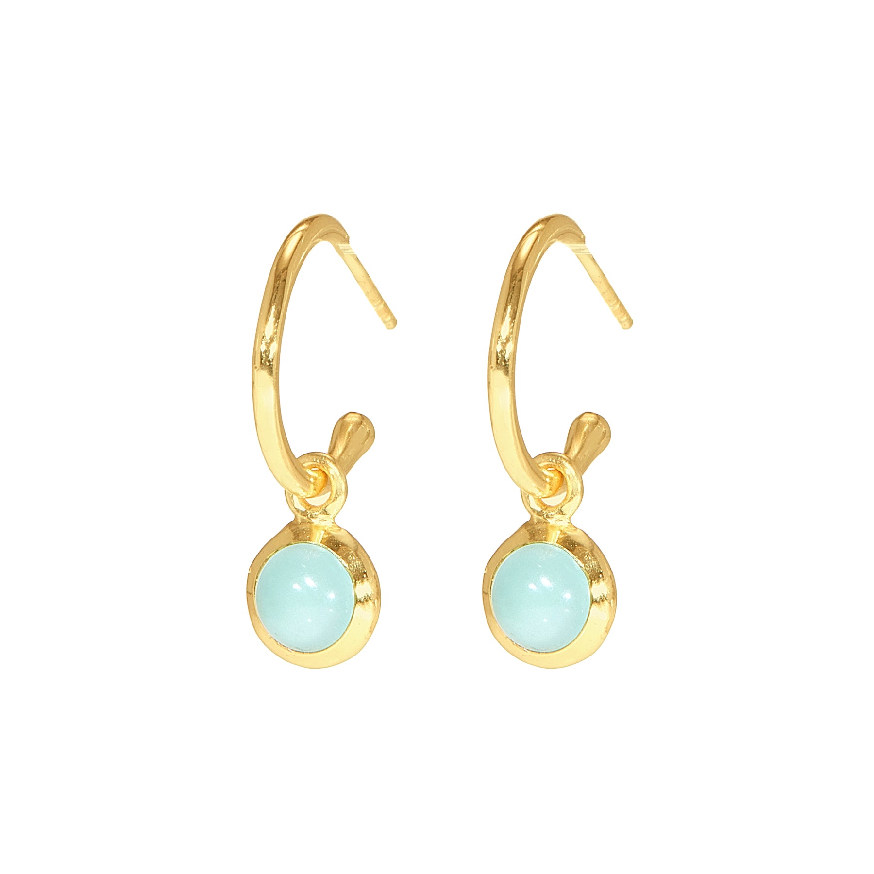 Gold hoop earrings with aqua blue gemstone pendant – ShopLustre jewellery