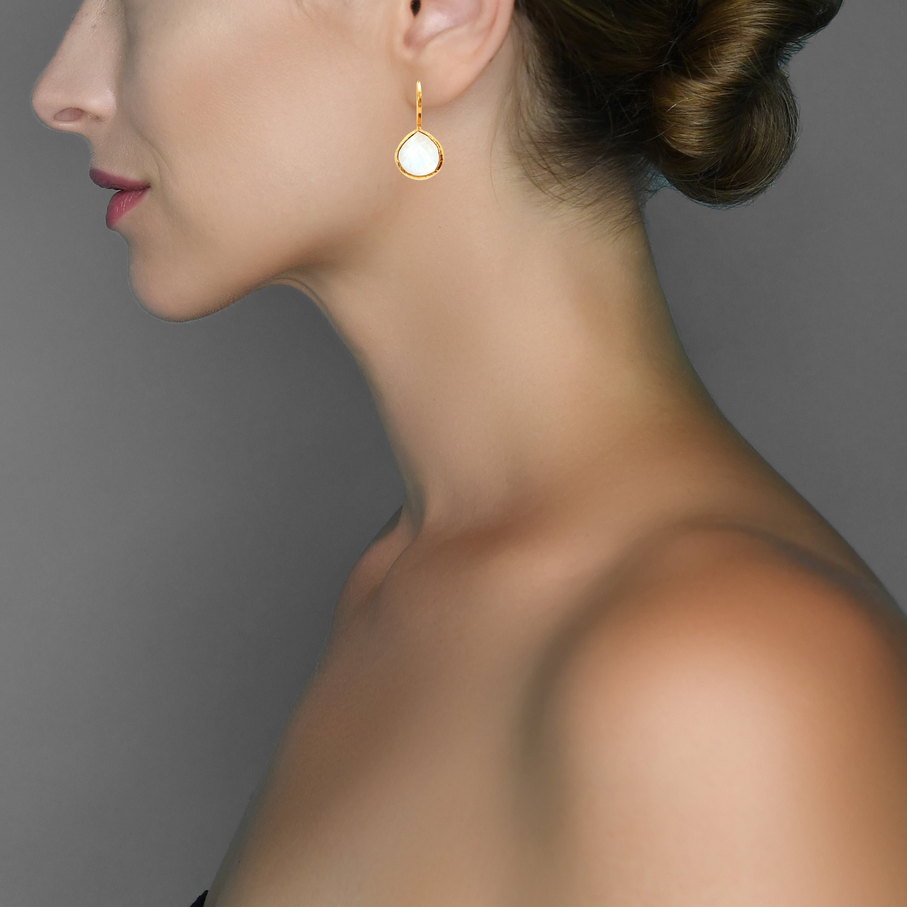 Teardrop Earrings in Moonstone in Moonstone, gold plated, handcrafted gemstone earrings Singapore