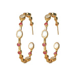 Earrings - Moonstone & Ruby Hoops