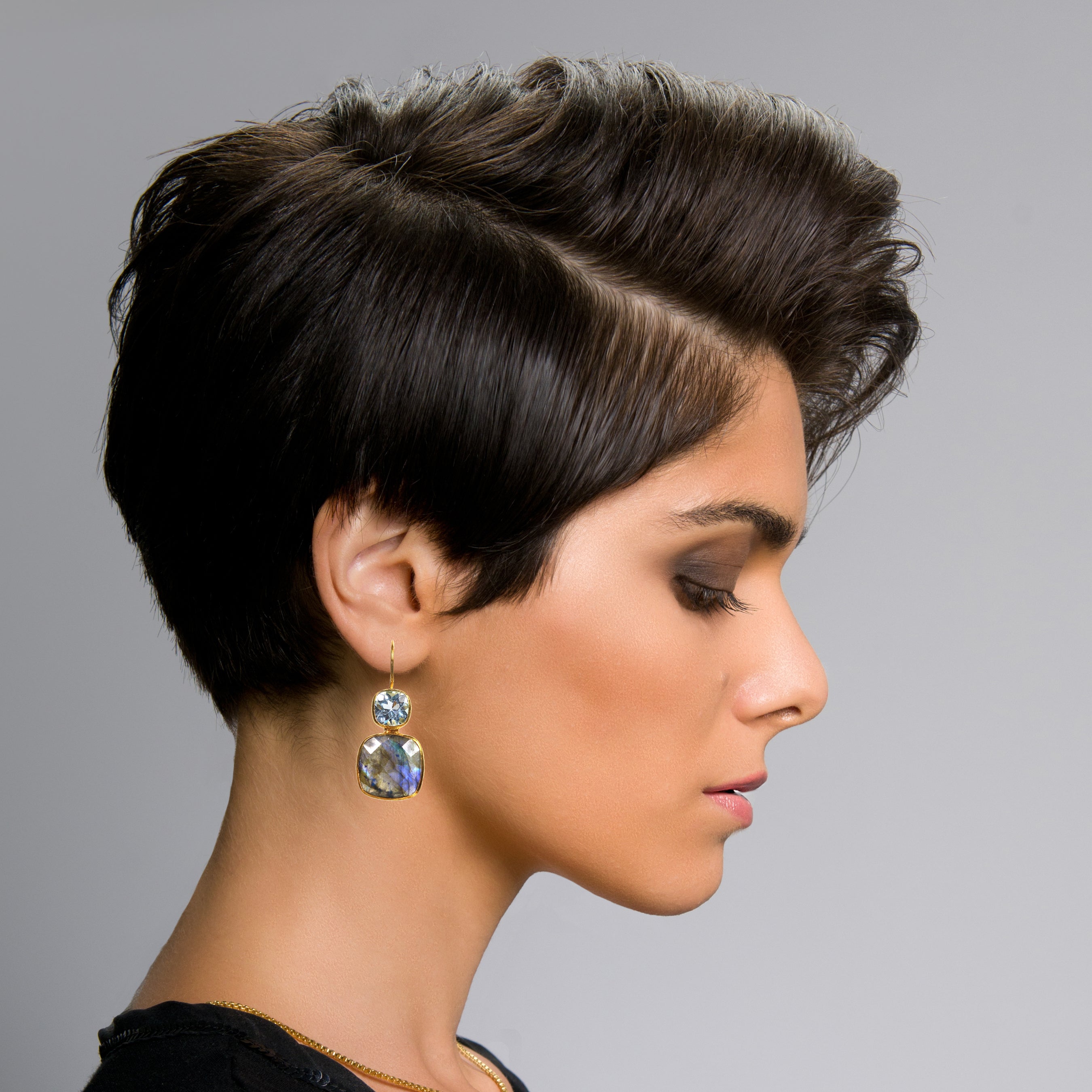 Labradorite and Blue Topaz Drop Earrings in Labradorite, gold plated, handcrafted gemstone earrings Singapore