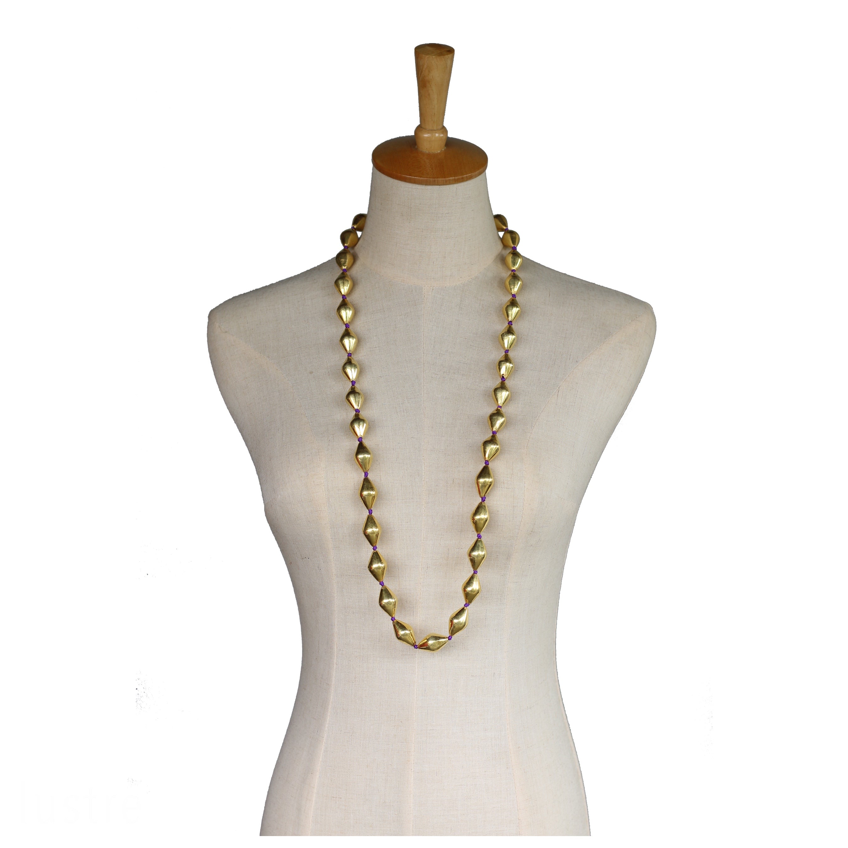 Gold Dholki Bead Necklace — Purple Thread, gold plated, handcrafted gemstone necklace Singapore