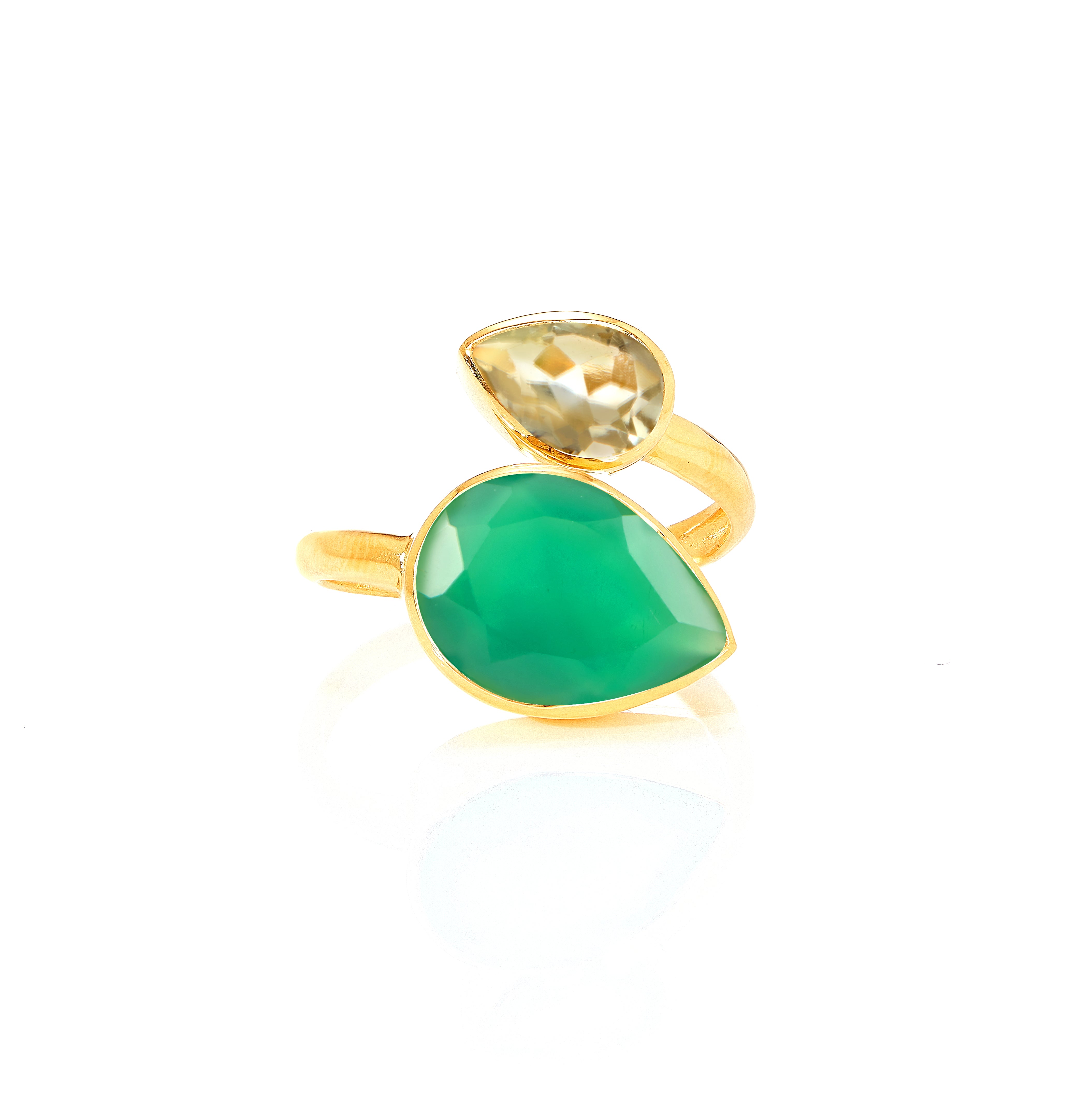 Twist Ring in Green Onyx & Prasiolite in Green Onyx, gold plated, handcrafted gemstone rings Singapore