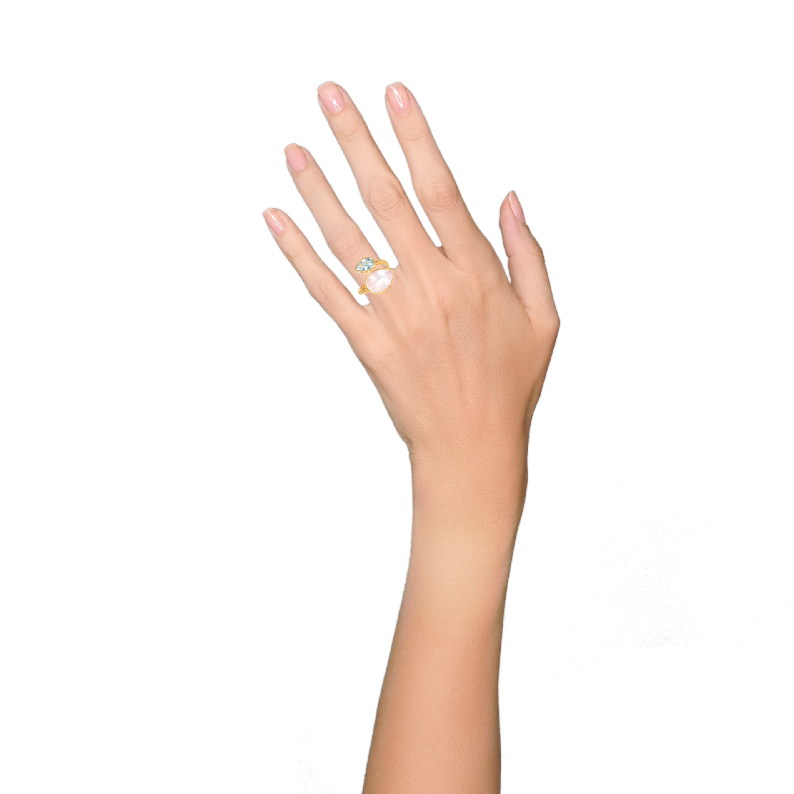 Twist Ring in Rose Quartz & Blue Topaz