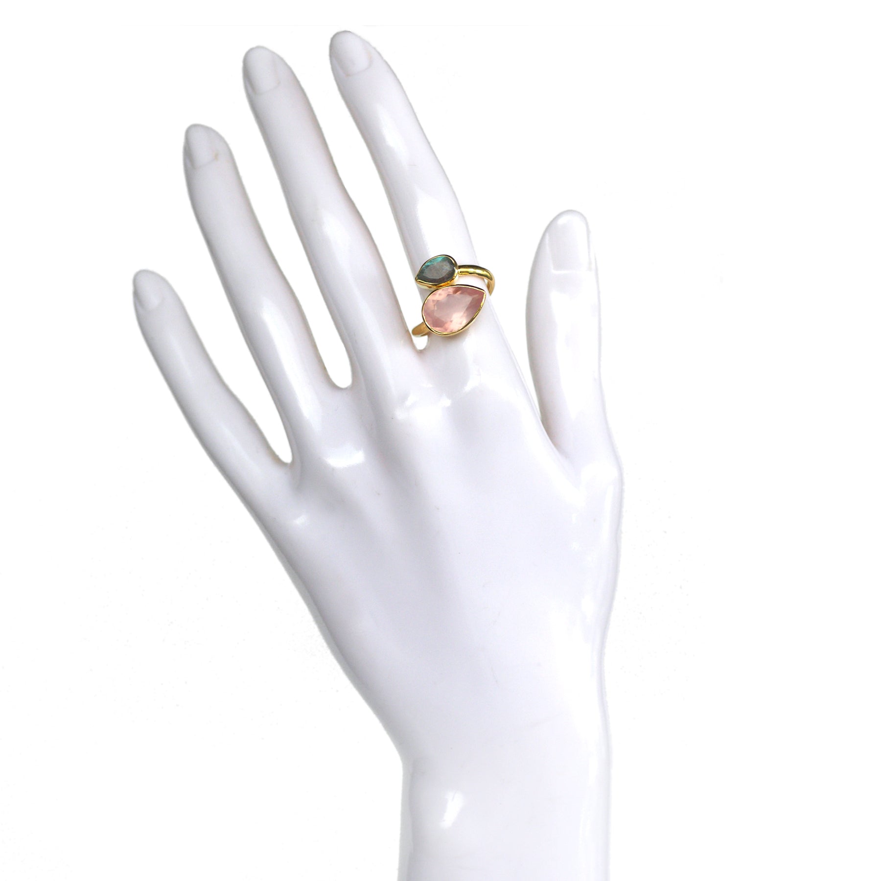 Twist Ring in Rose Quartz & Labradorite