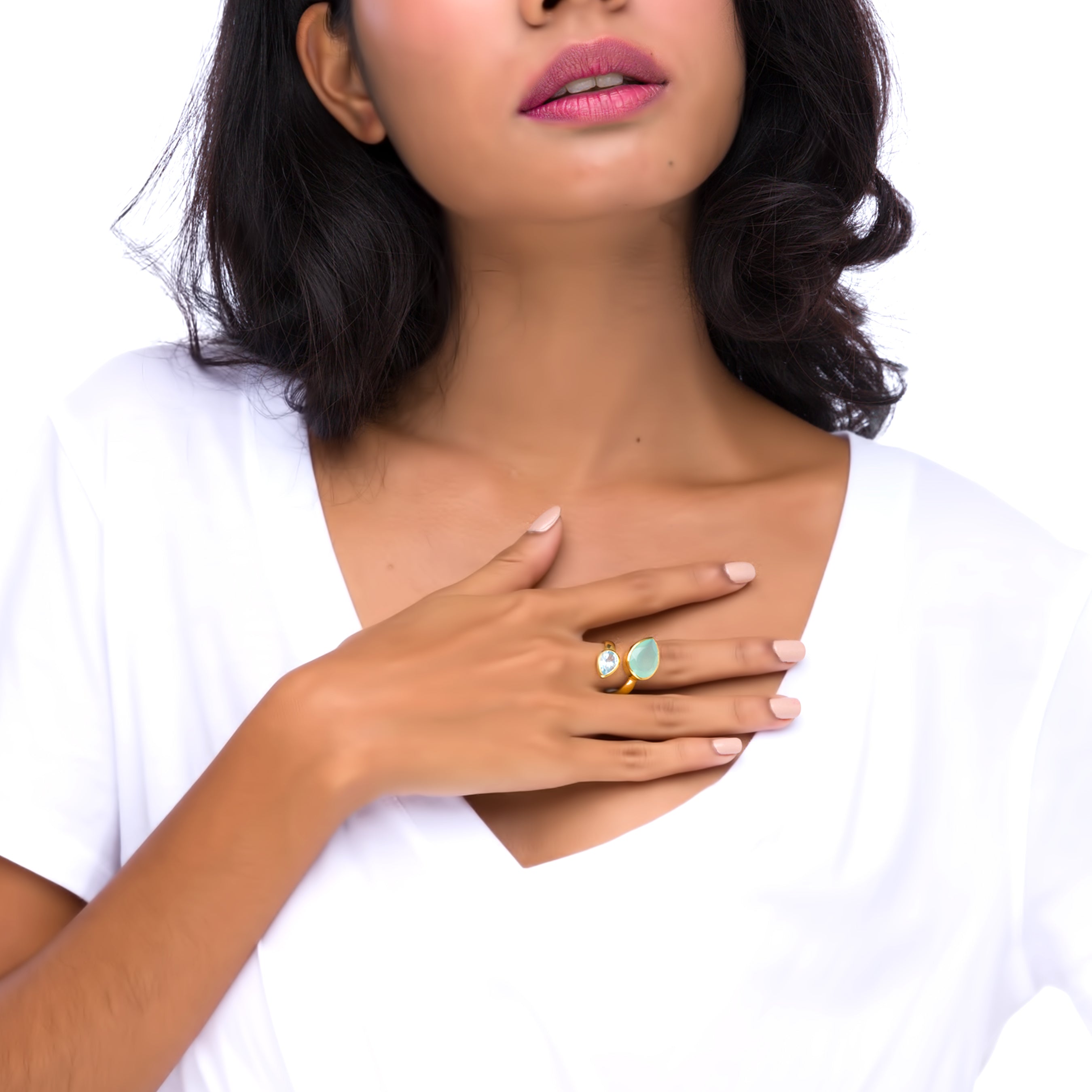 Twist Ring in Aqua Chalcedony & Blue Topaz