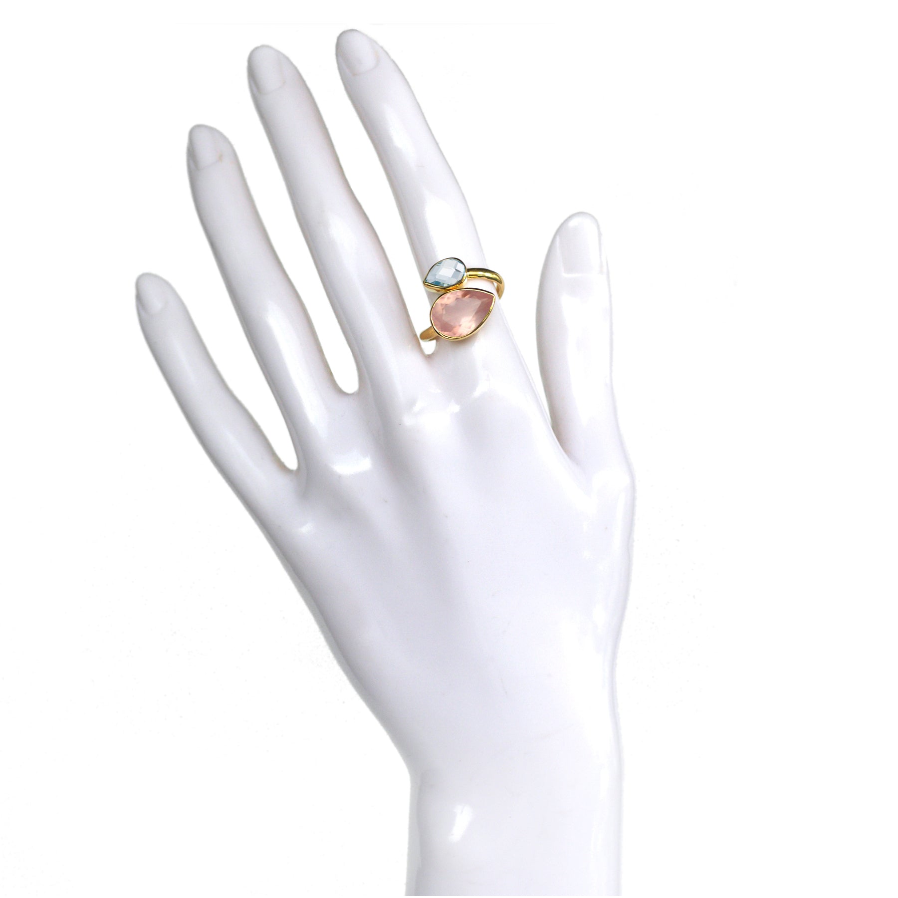 Twist Ring in Rose Quartz & Blue Topaz