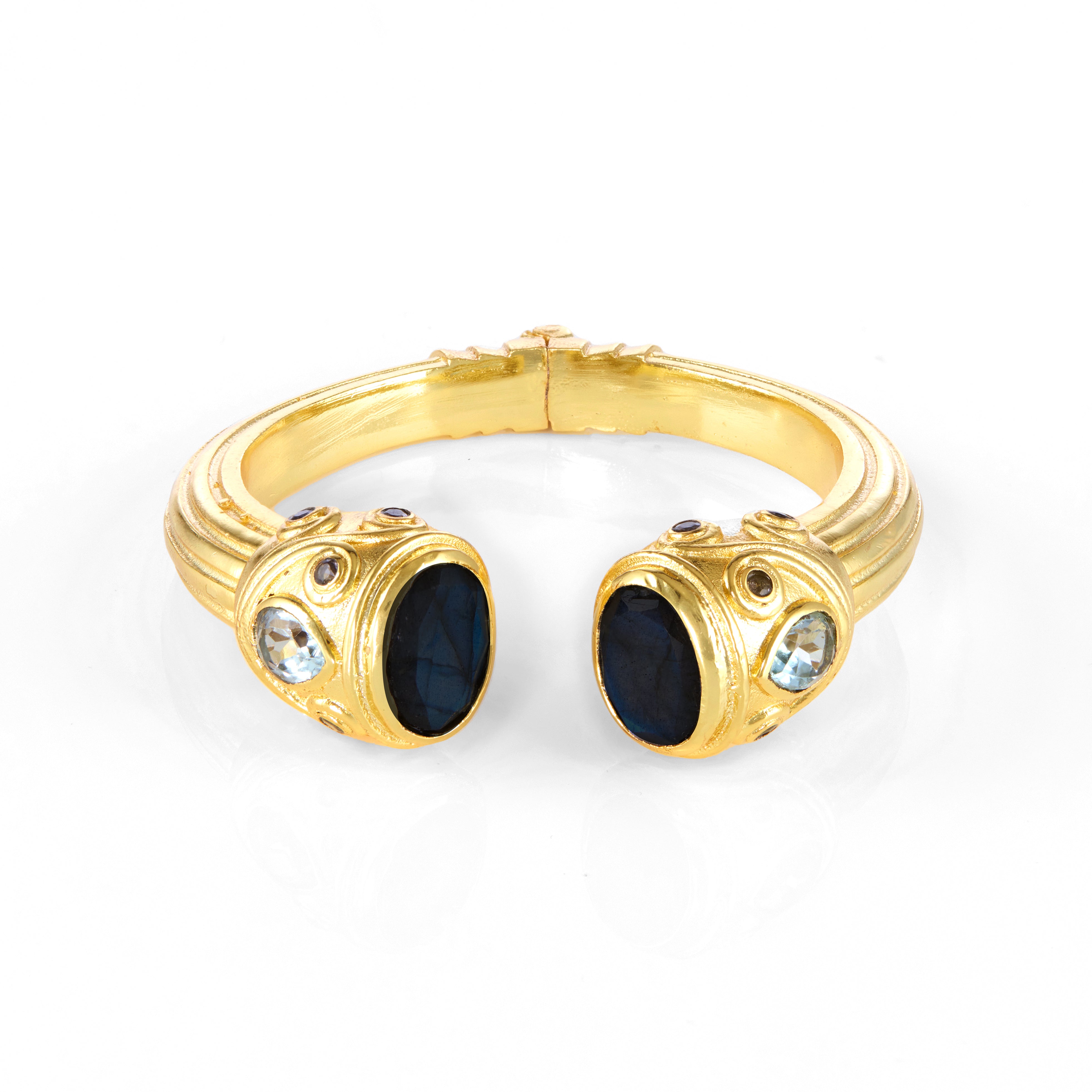 Constantinople Cuff in Black Onyx & Blue Topaz in Black Onyx, gold plated, handcrafted gemstone bracelets Singapore