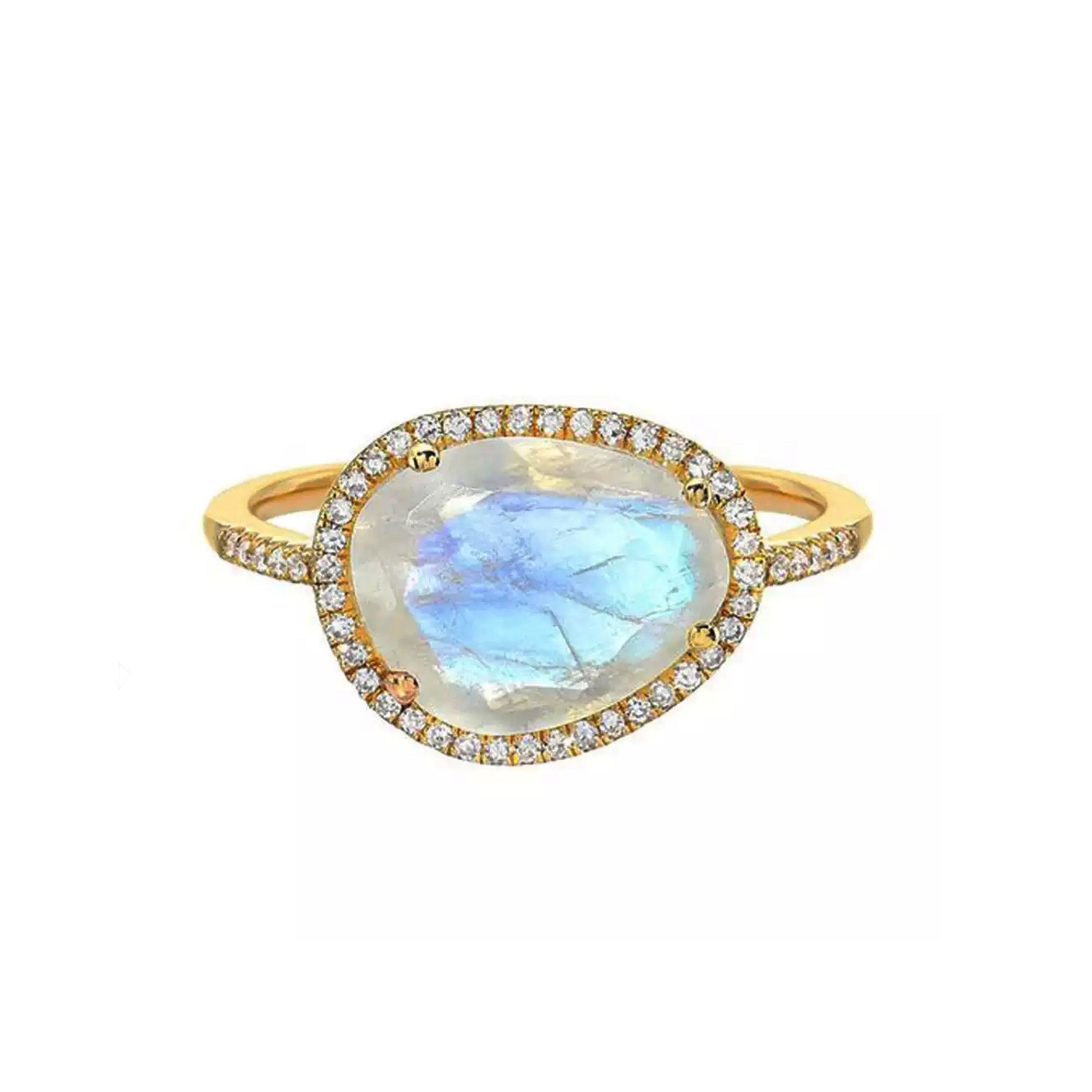 Desde Da Luna Classic Ring in Moonstone, gold plated, handcrafted gemstone rings Singapore