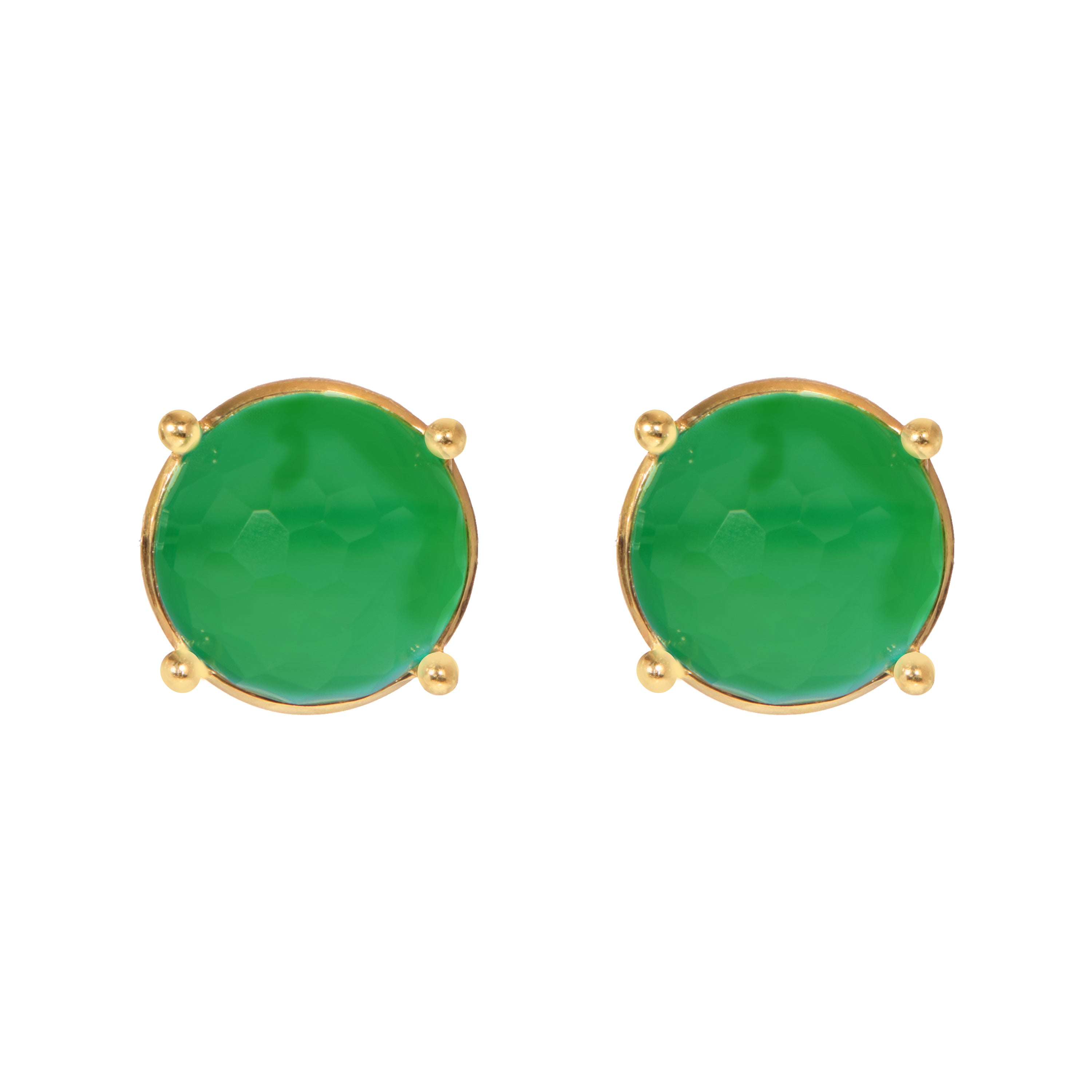 Gumdrop Studs in Green Onyx in Green Onyx, gold plated, handcrafted gemstone earrings Singapore