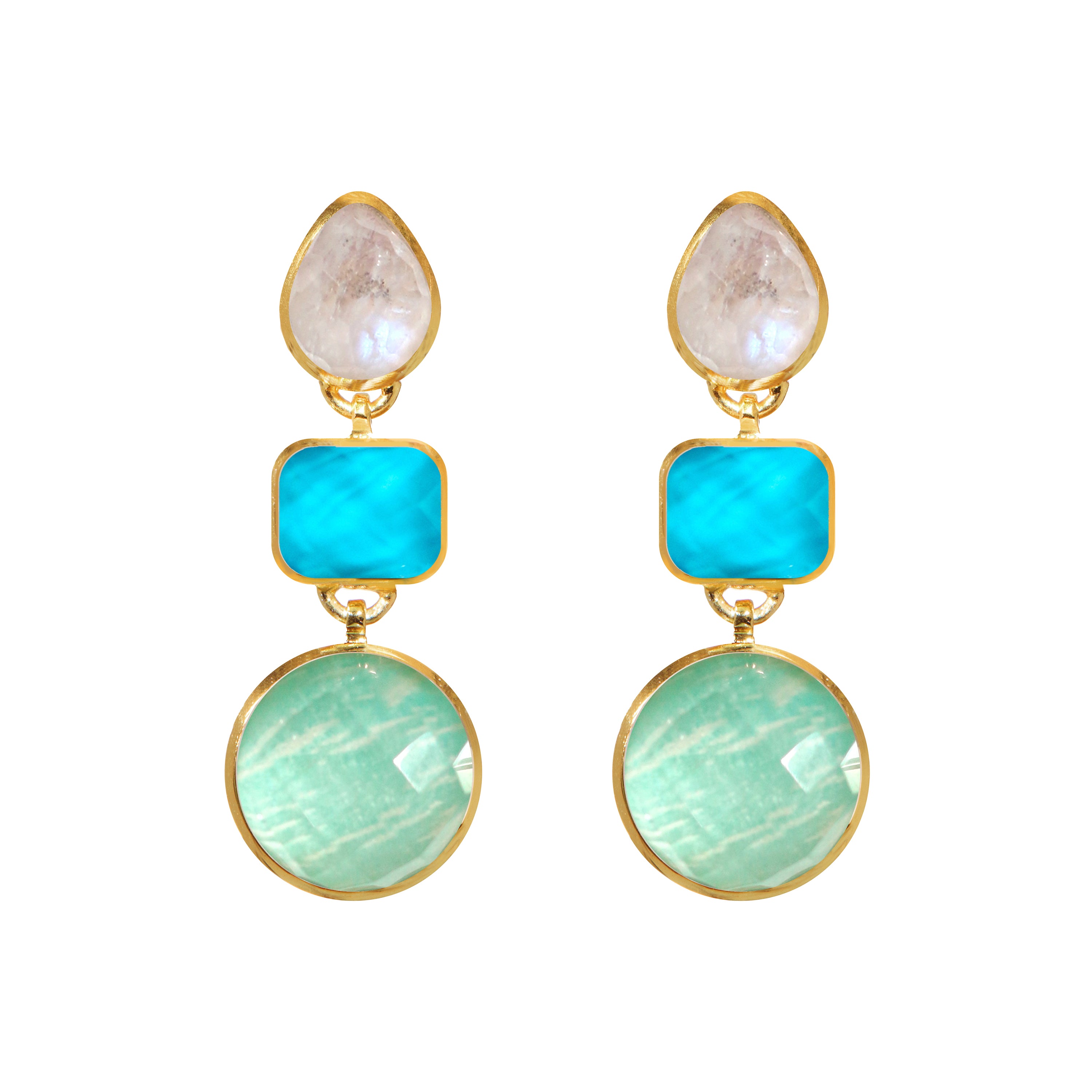 Gumdrop Trio Earrings in Moonstone, Turquoise & Amazonite