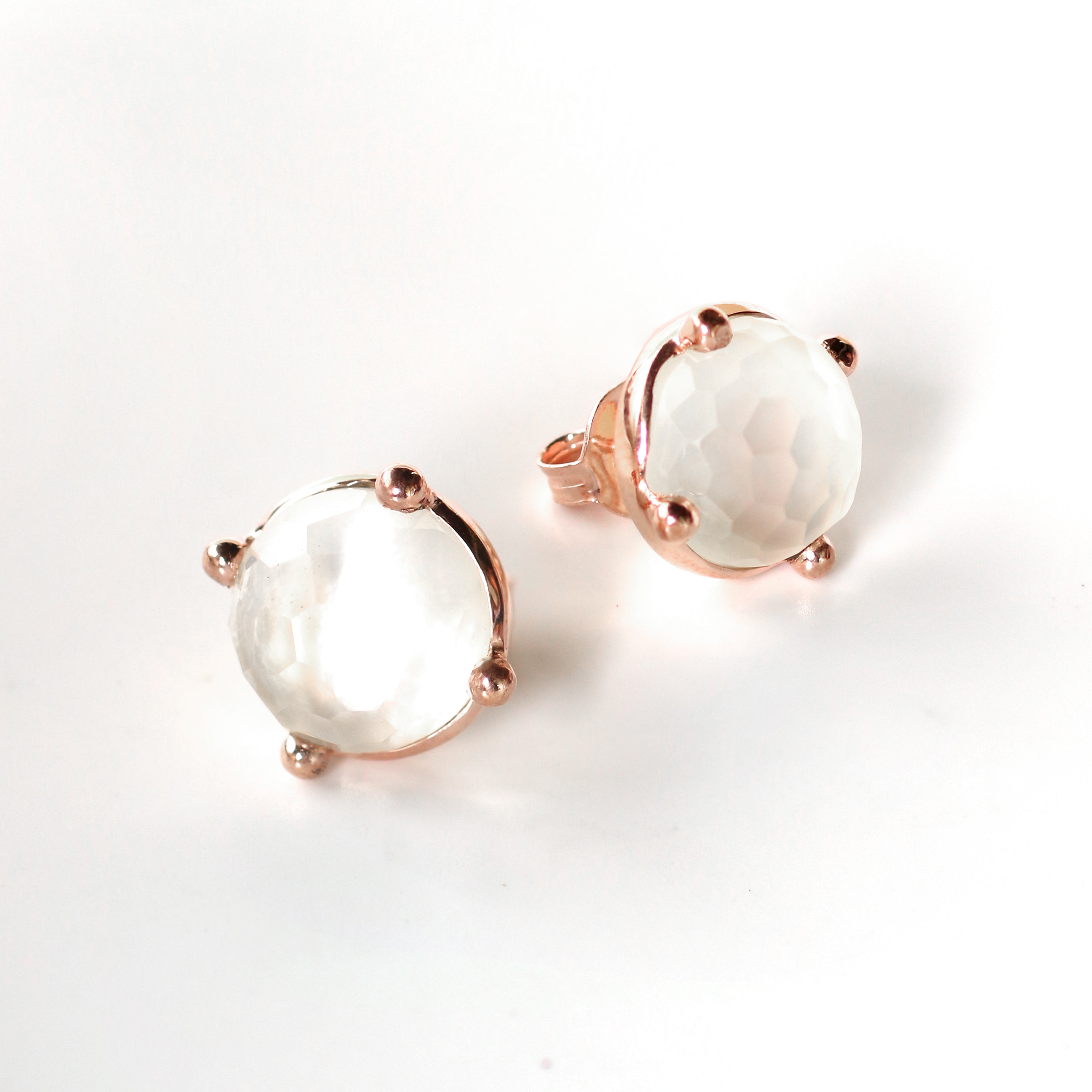 Gumdrop Studs in Nacre in Nacre, gold plated, handcrafted gemstone earrings Singapore
