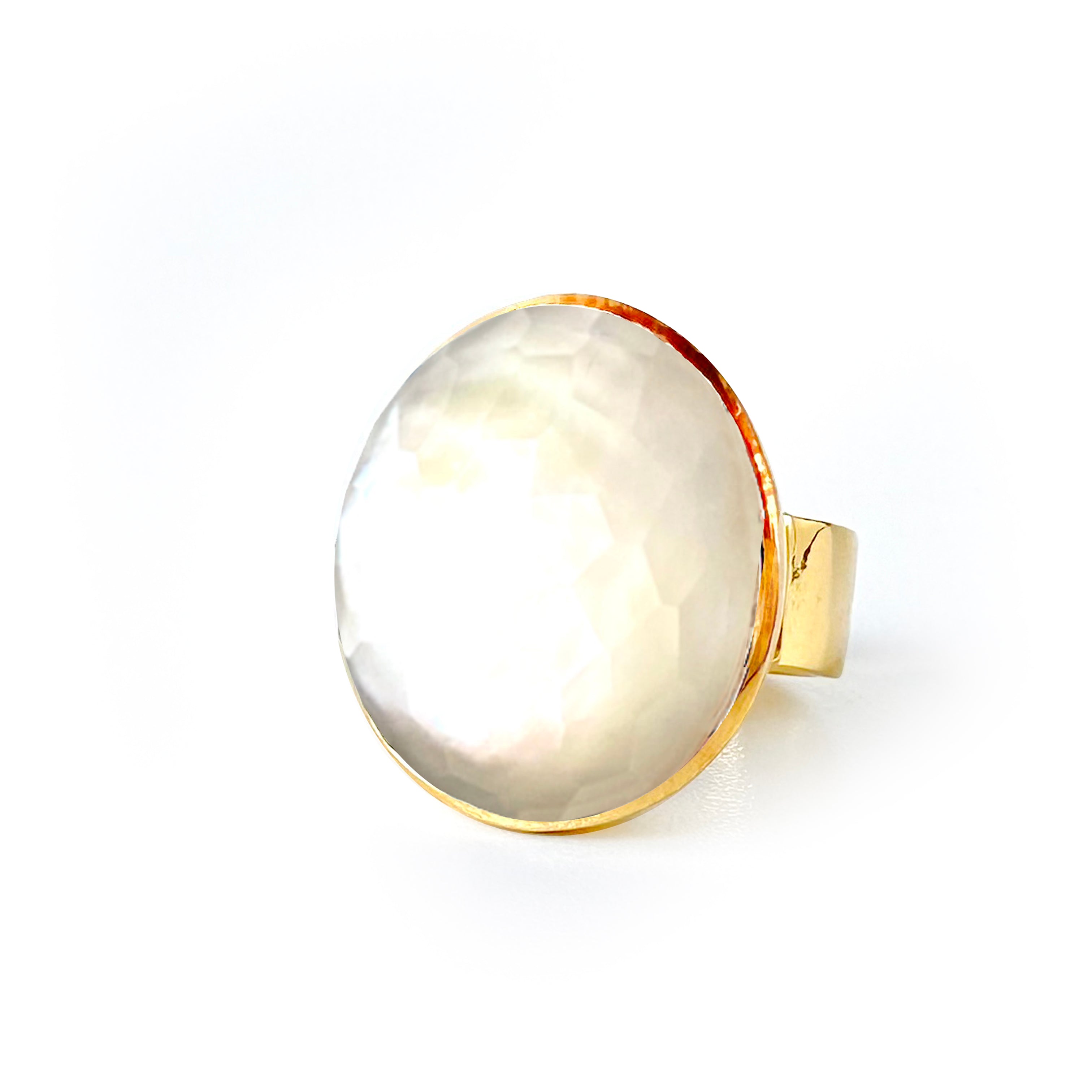 Gumdrop Ring in Mother of Pearl in Nacre, gold plated, handcrafted gemstone rings Singapore
