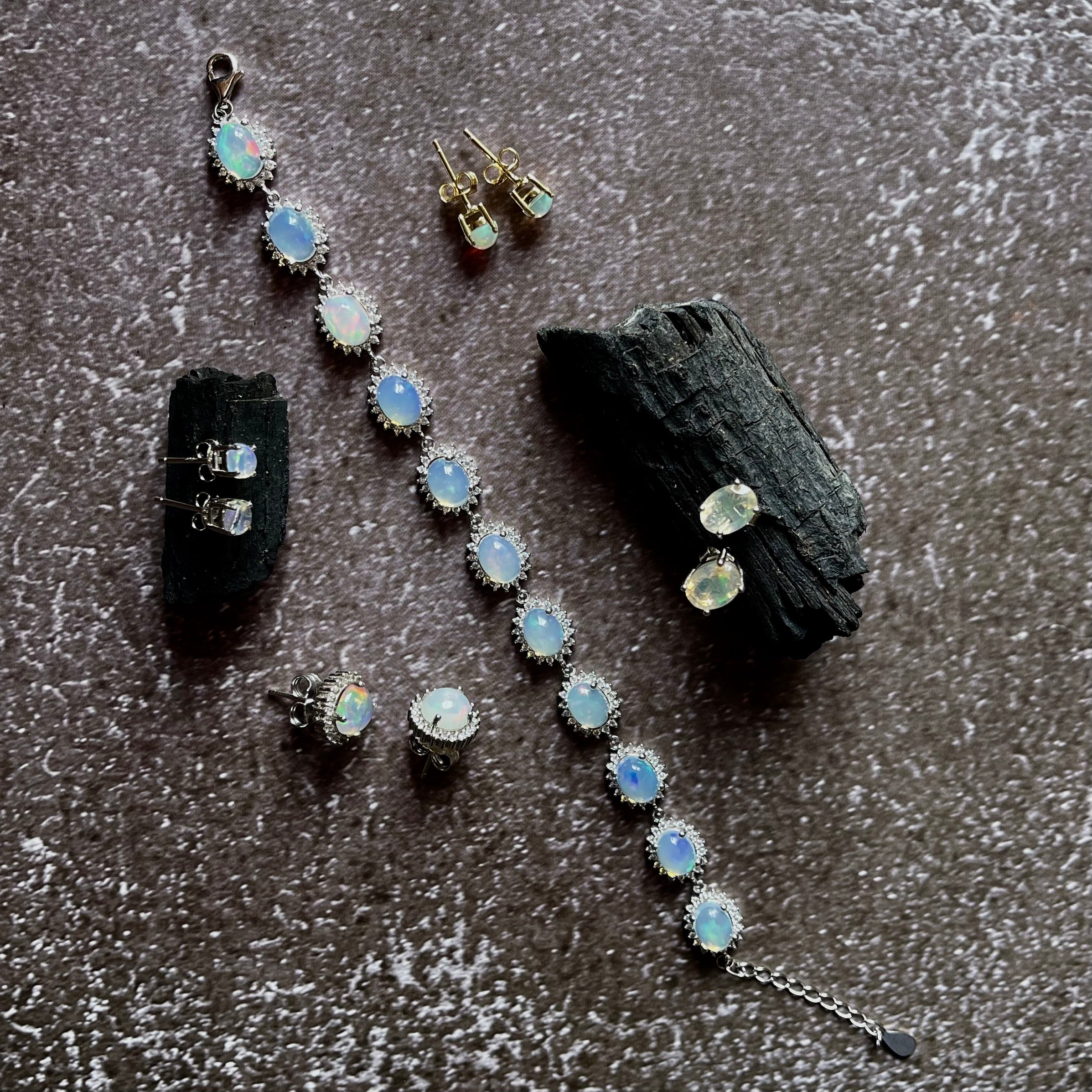 Opal & White Topaz Bracelet in Opal, gold plated, handcrafted gemstone bracelets Singapore
