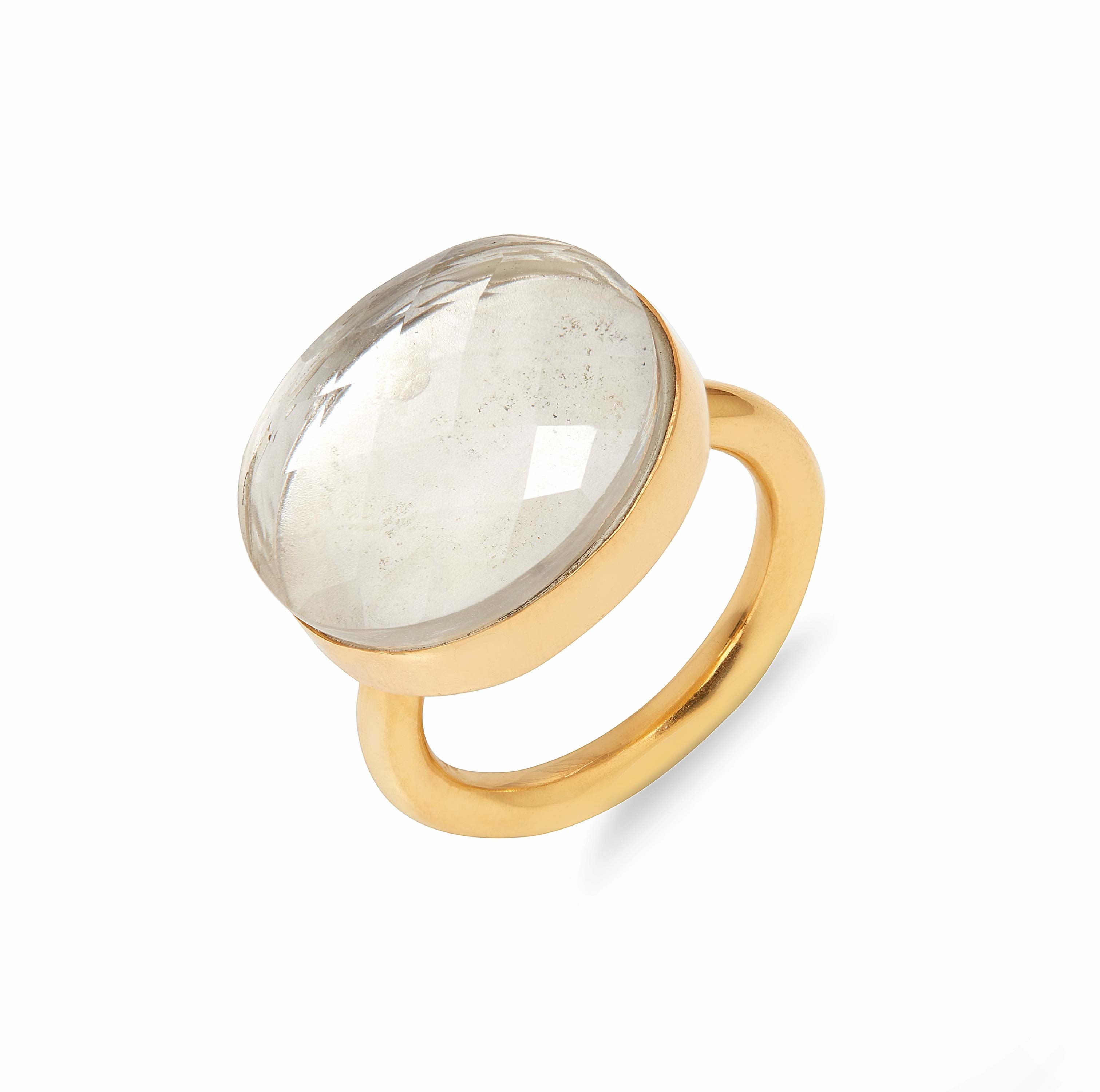 Jujube Ring in Rock Crystal in Rock Crystal, gold plated, handcrafted gemstone rings Singapore