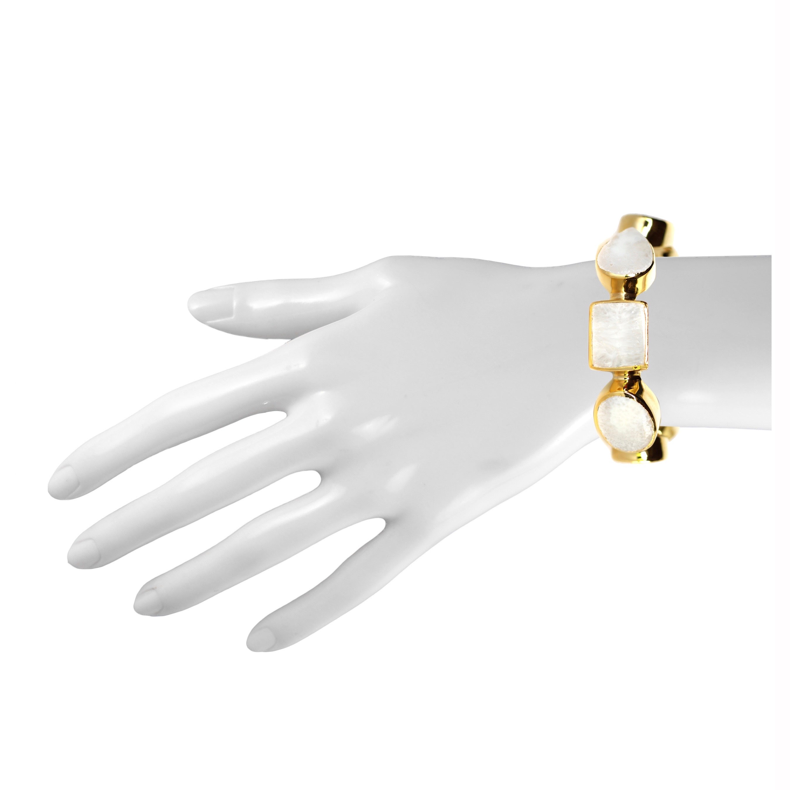 Single line White Agate in White Agate, gold plated, handcrafted gemstone bracelets Singapore