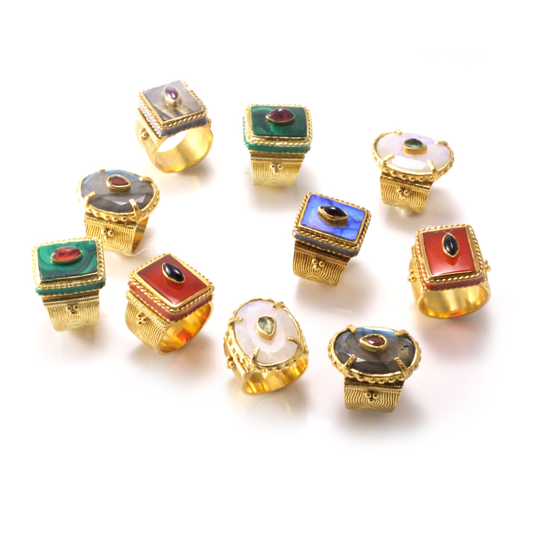 Shanti Rectangle Ring in Labradorite in Labradorite, gold plated, handcrafted gemstone rings Singapore
