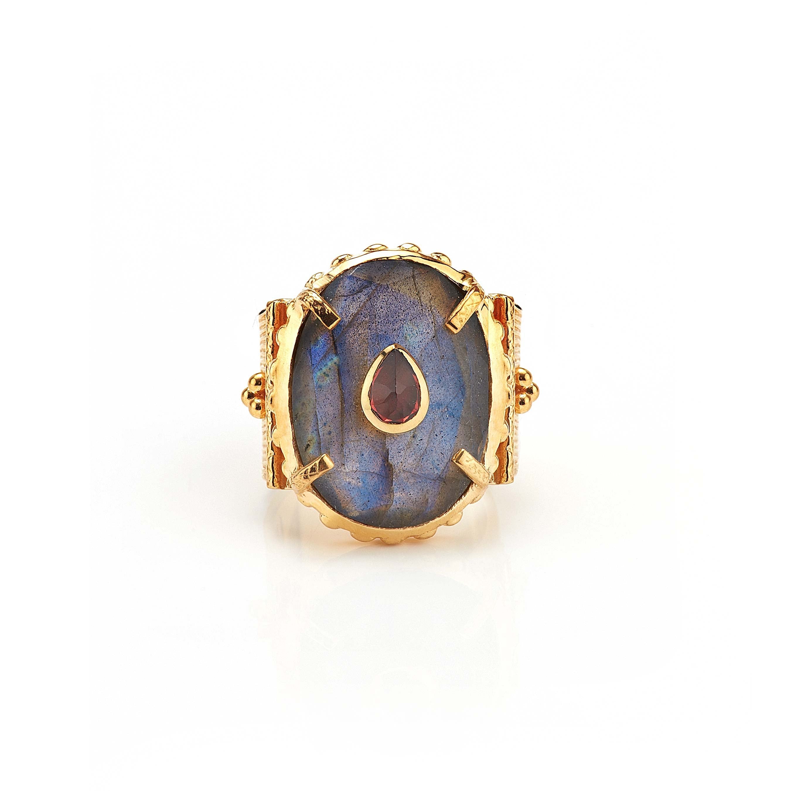 Shanti Oval Ring in Labradorite in Labradorite, gold plated, handcrafted gemstone rings Singapore