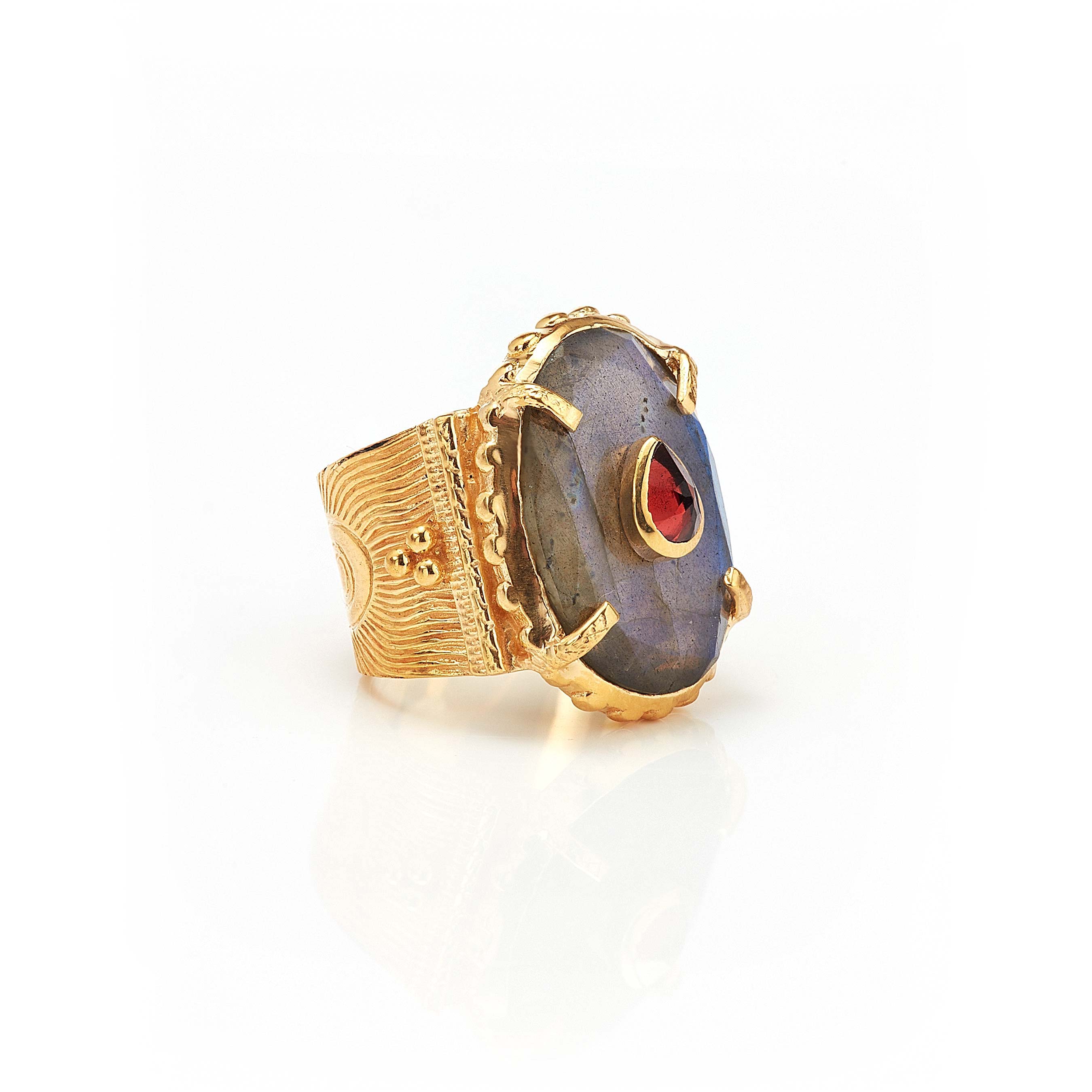 Shanti Oval Ring in Labradorite in Labradorite, gold plated, handcrafted gemstone rings Singapore