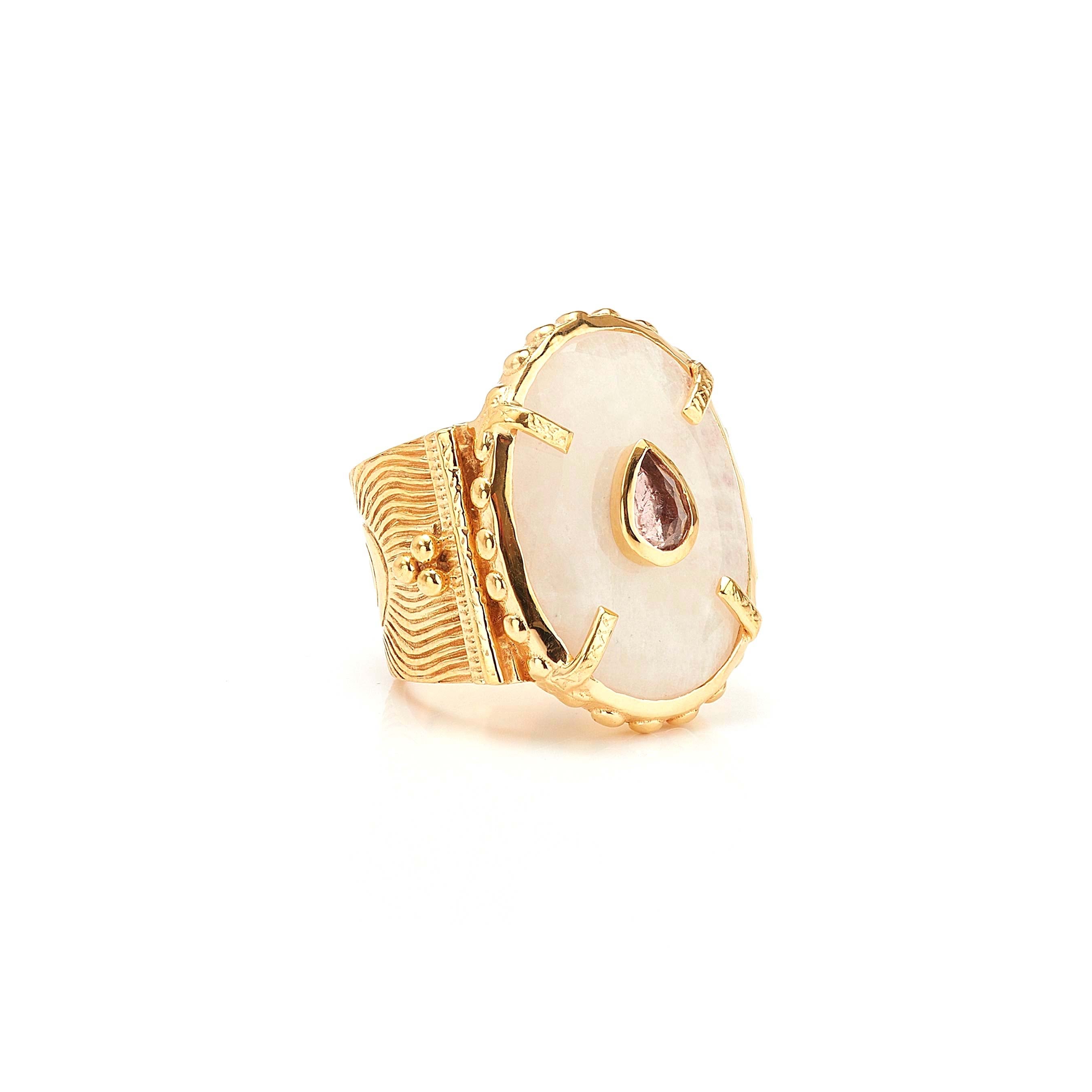 Shanti Oval Ring in Moonstone in Moonstone, gold plated, handcrafted gemstone rings Singapore