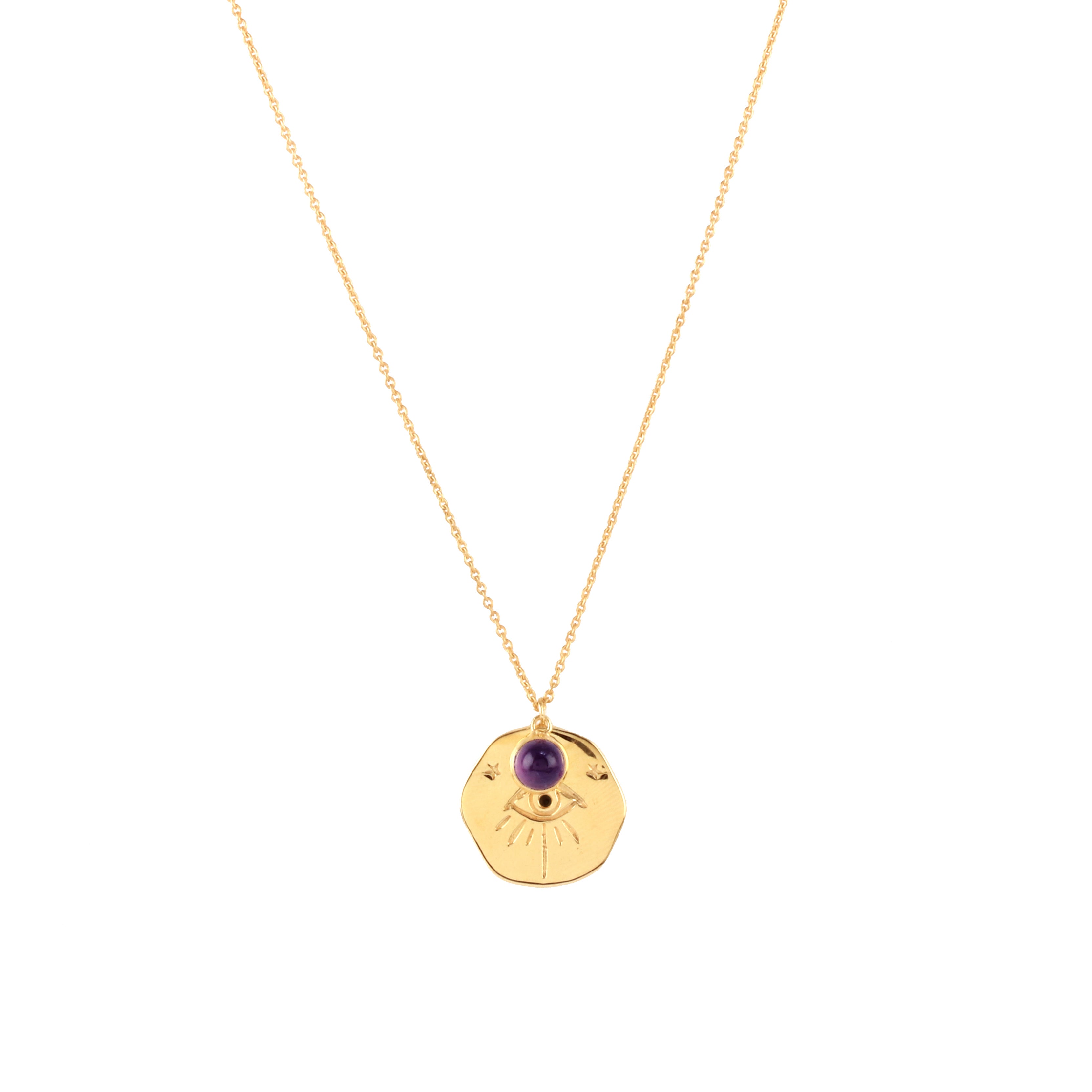 Talisman Birthstone February, gold plated, handcrafted gemstone necklace Singapore