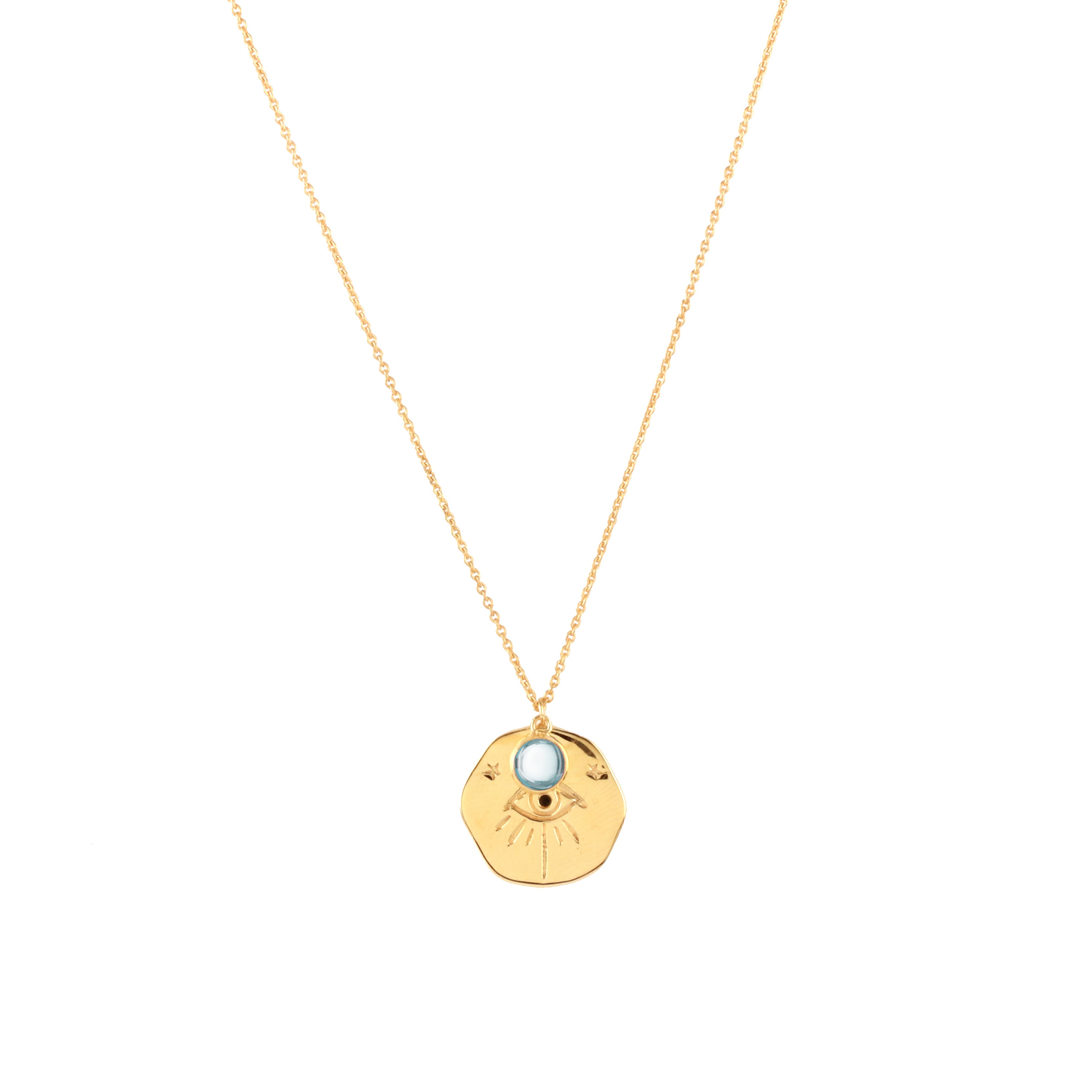 Necklace - Talisman Birthstone March - LAST PIECE in Aquamarine, gold plated, handcrafted gemstone necklace Singapore