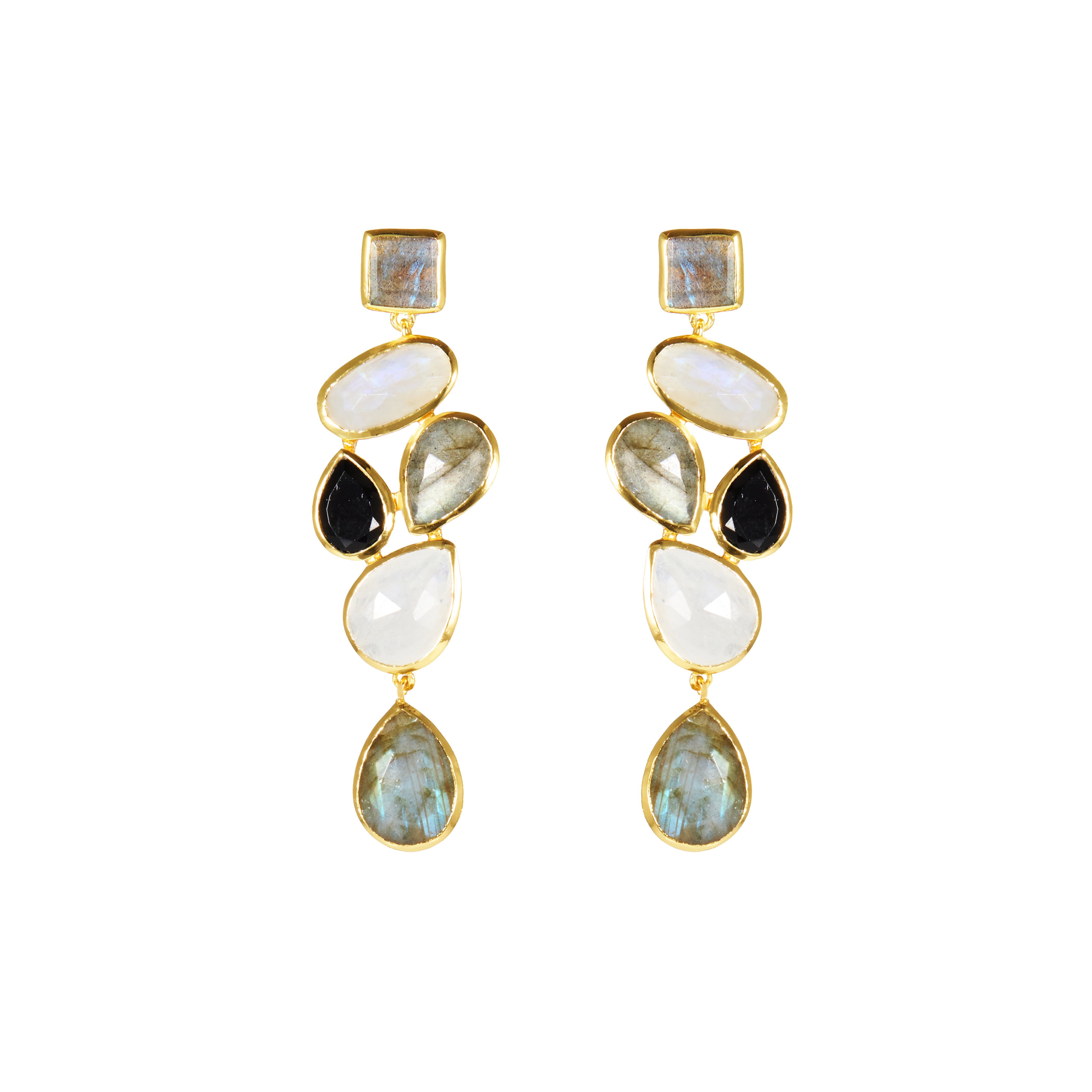 Chandelier Earrings In Neutrals in Black Onyx, gold plated, handcrafted gemstone earrings Singapore