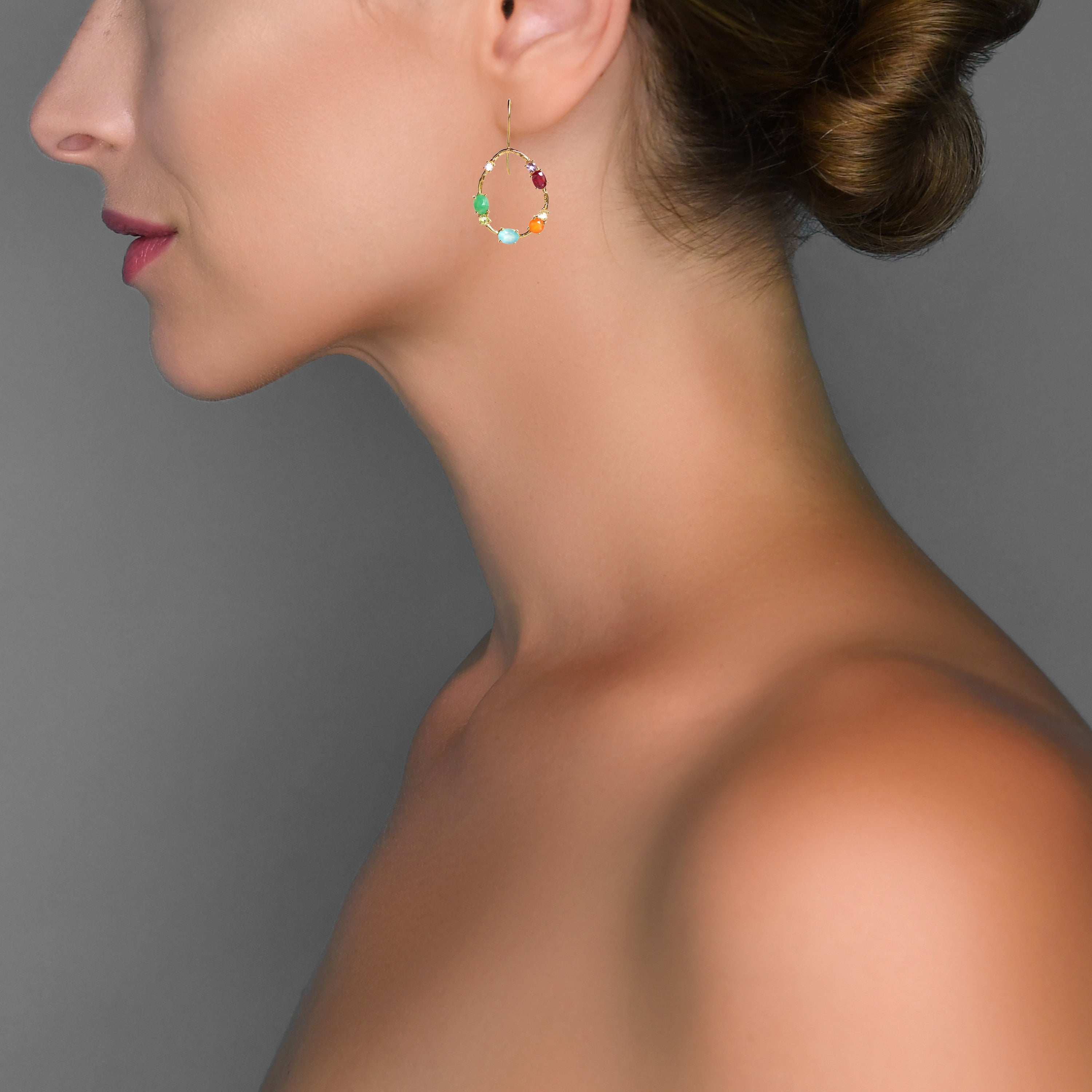 Calypso Medley Earrings in Multi Gem, gold plated, handcrafted gemstone earrings Singapore