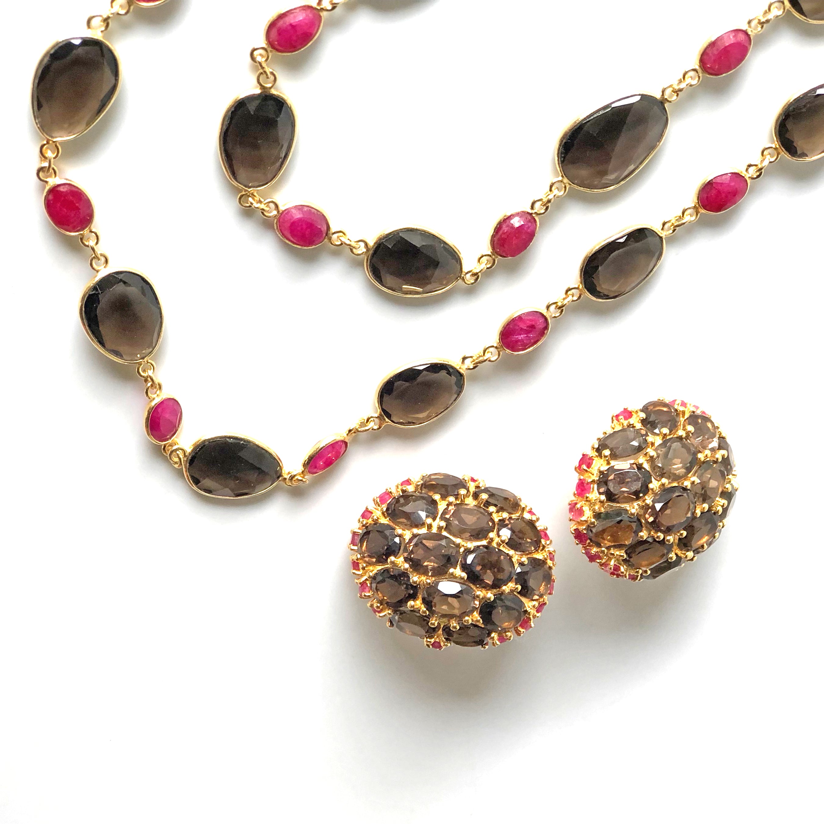 Necklace in Smoky Quartz & Ruby in Ruby, gold plated, handcrafted gemstone necklace Singapore