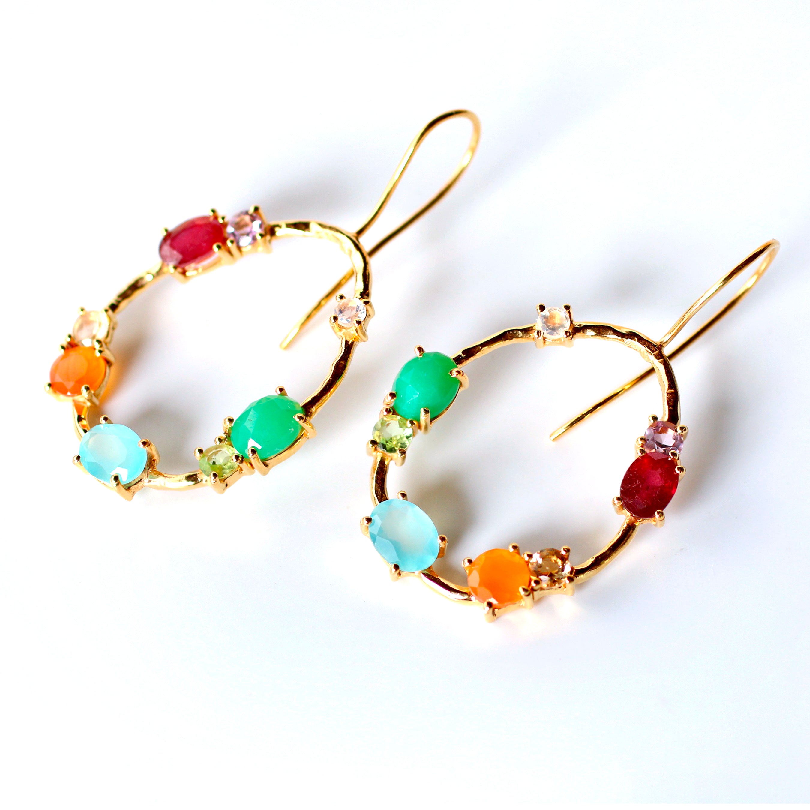 Calypso Medley Earrings in Multi Gem, gold plated, handcrafted gemstone earrings Singapore