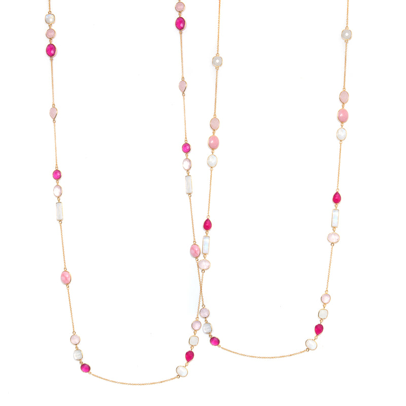 Necklace - Ruby, Pink Opal and Rainbow Moonstone