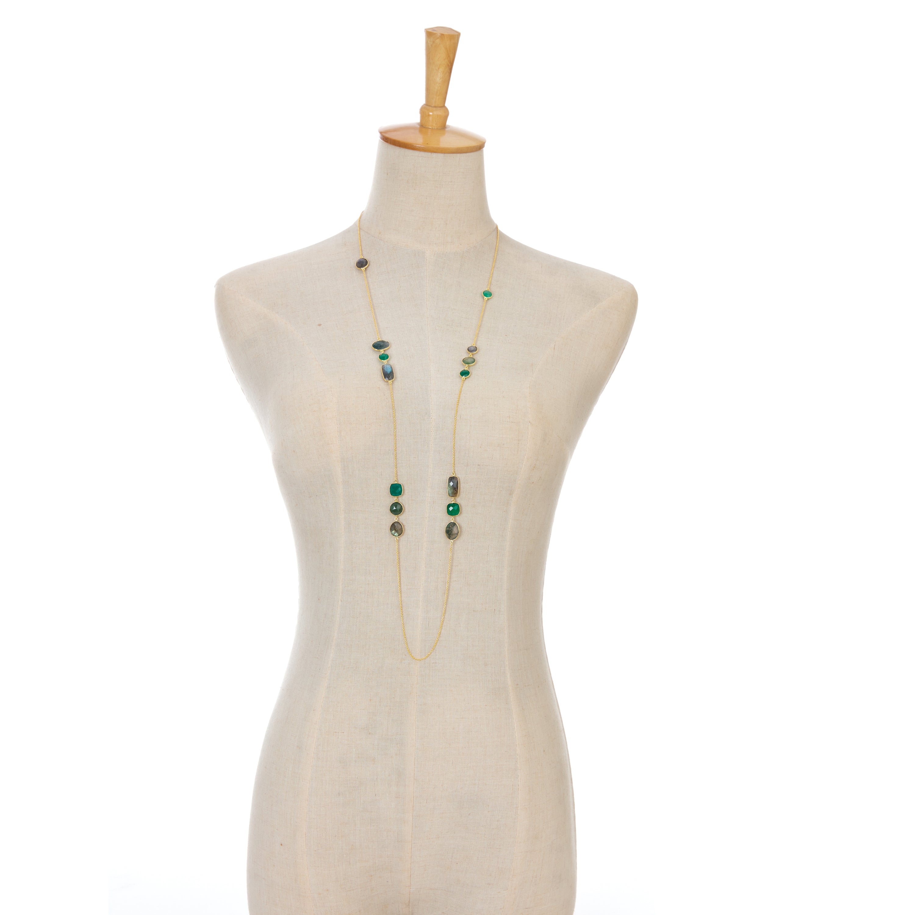 Necklace in Moss Agate, Green Onyx & Labradorite