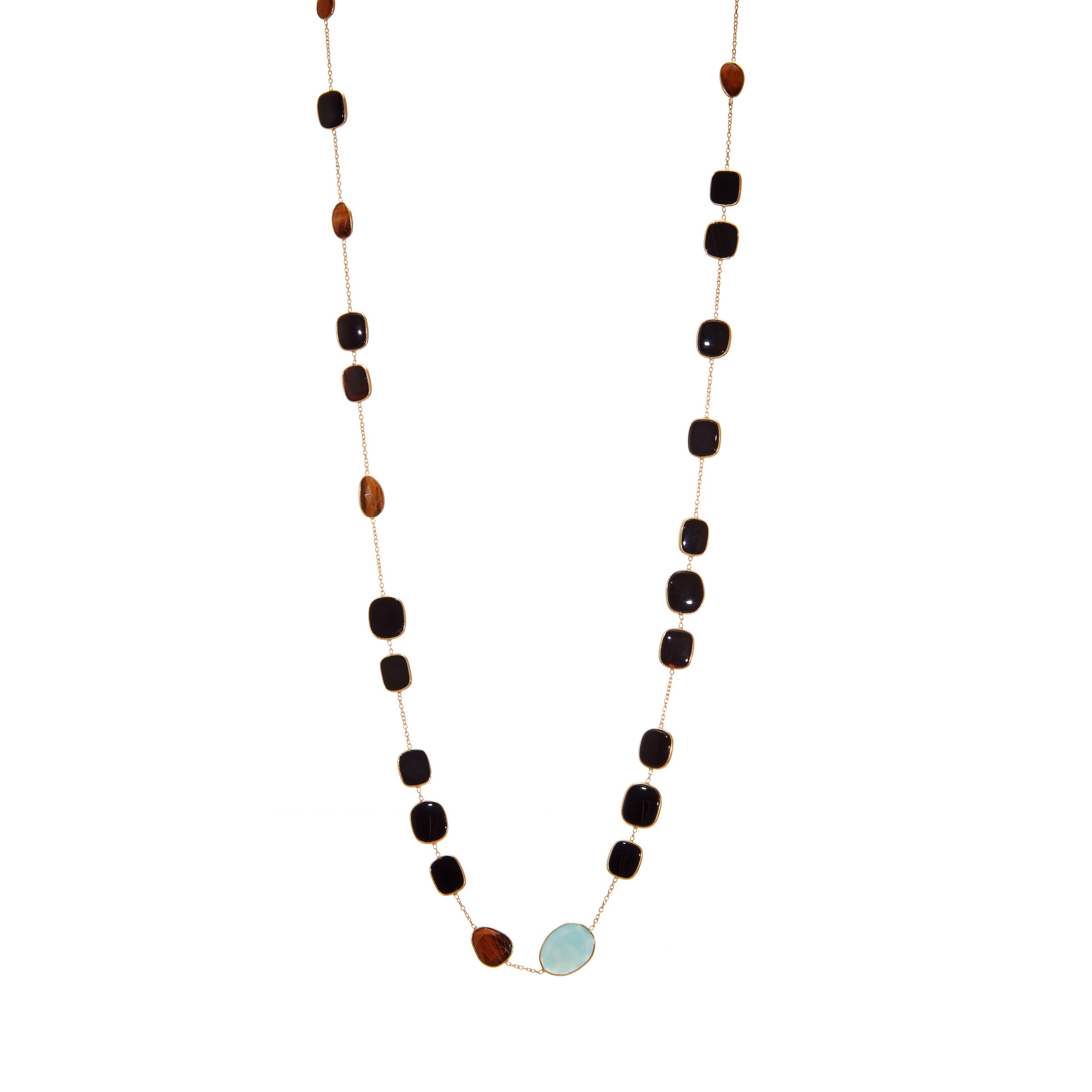 Necklace in Black Onyx, Blue Chalcedony & Tiger's Eye