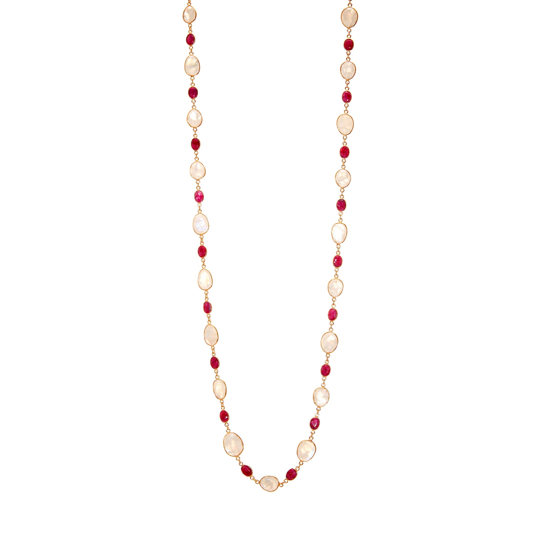 Necklace in Rainbow Moonstone & Ruby
