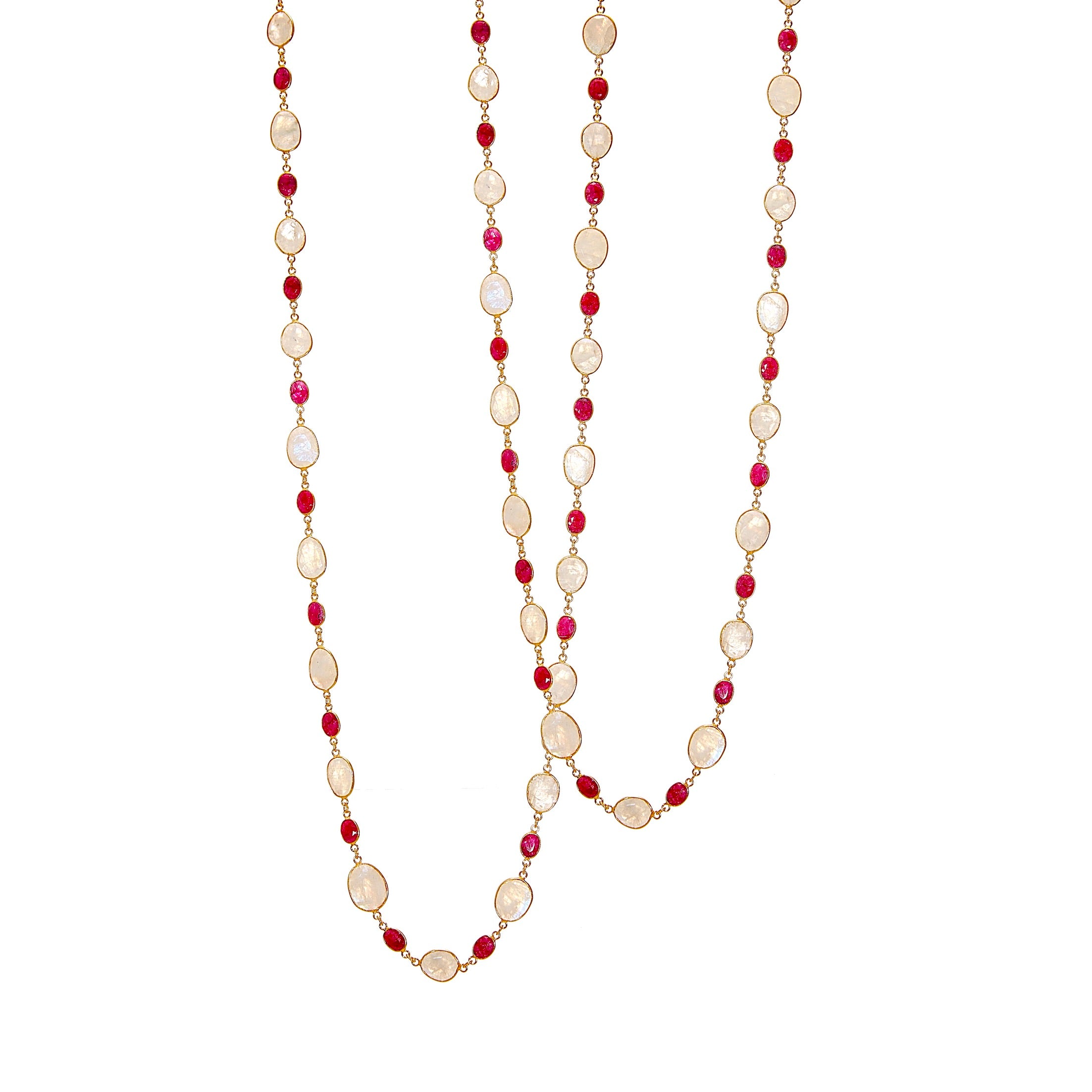 Necklace in Rainbow Moonstone & Ruby