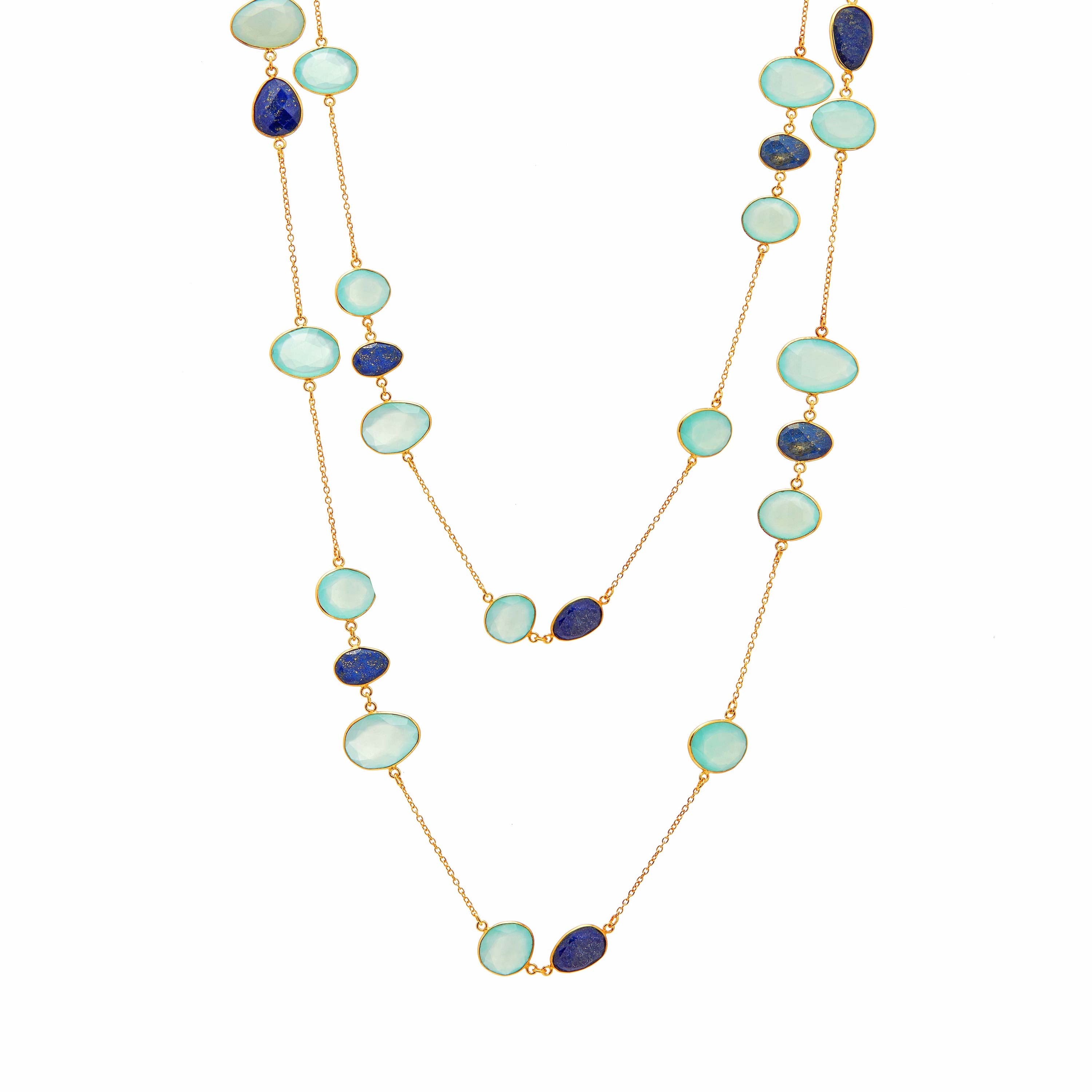Necklace in Aqua Chalcedony & Lapis Lazuli