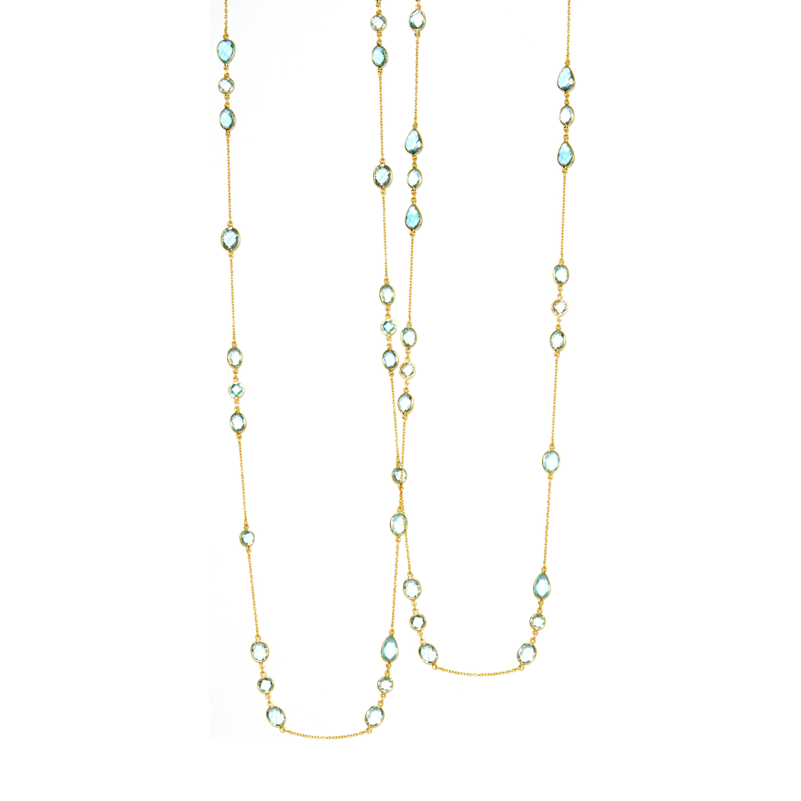 Blue Topaz Station Necklace in Blue Topaz, gold plated, handcrafted gemstone necklace Singapore
