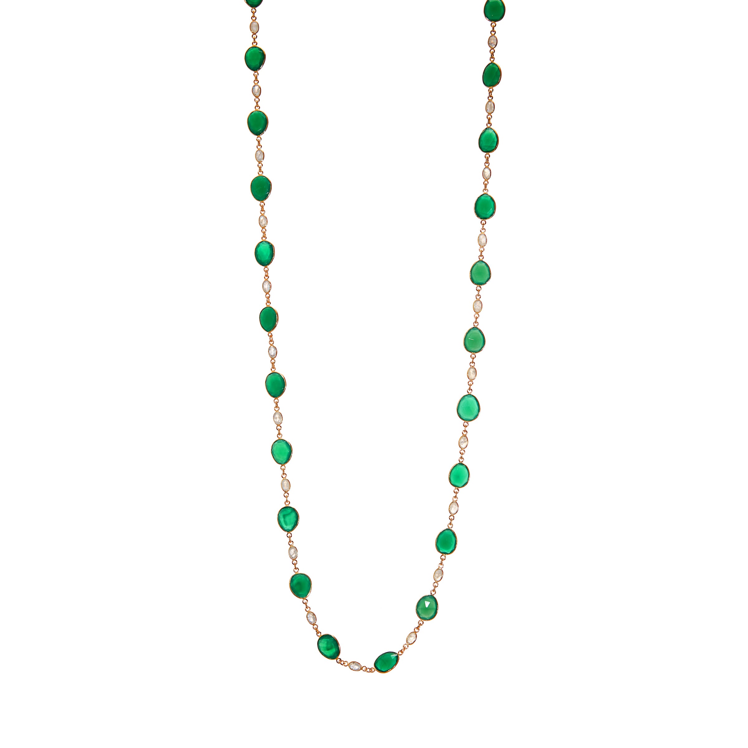 Necklace in Green Onyx & Moonstone