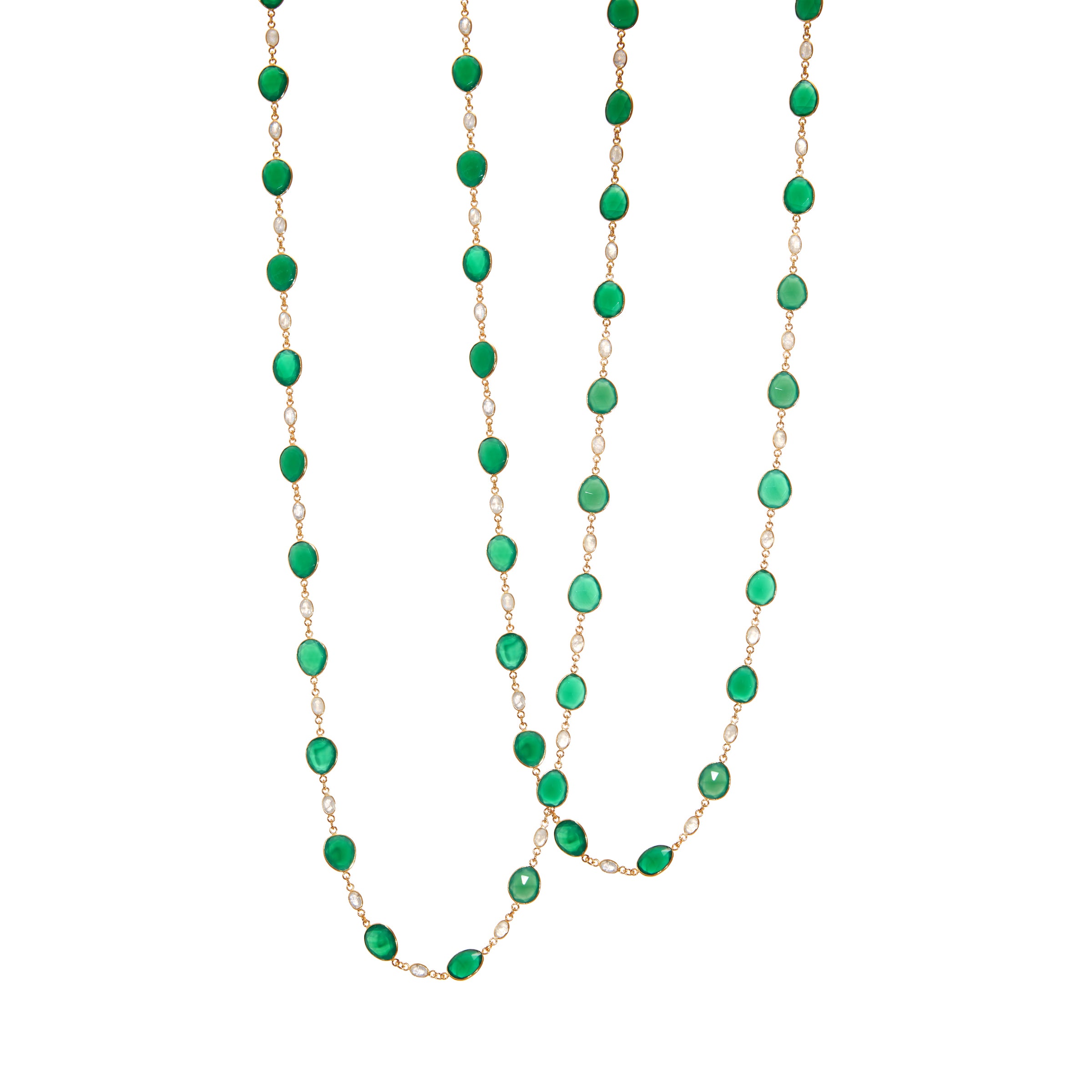 Necklace in Green Onyx & Moonstone