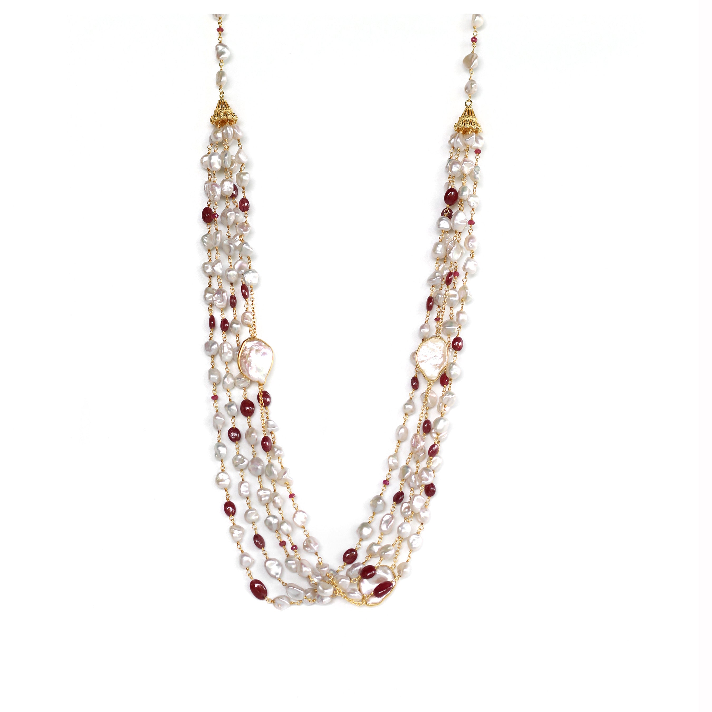 5 Strand Ruby & Pearl Necklace