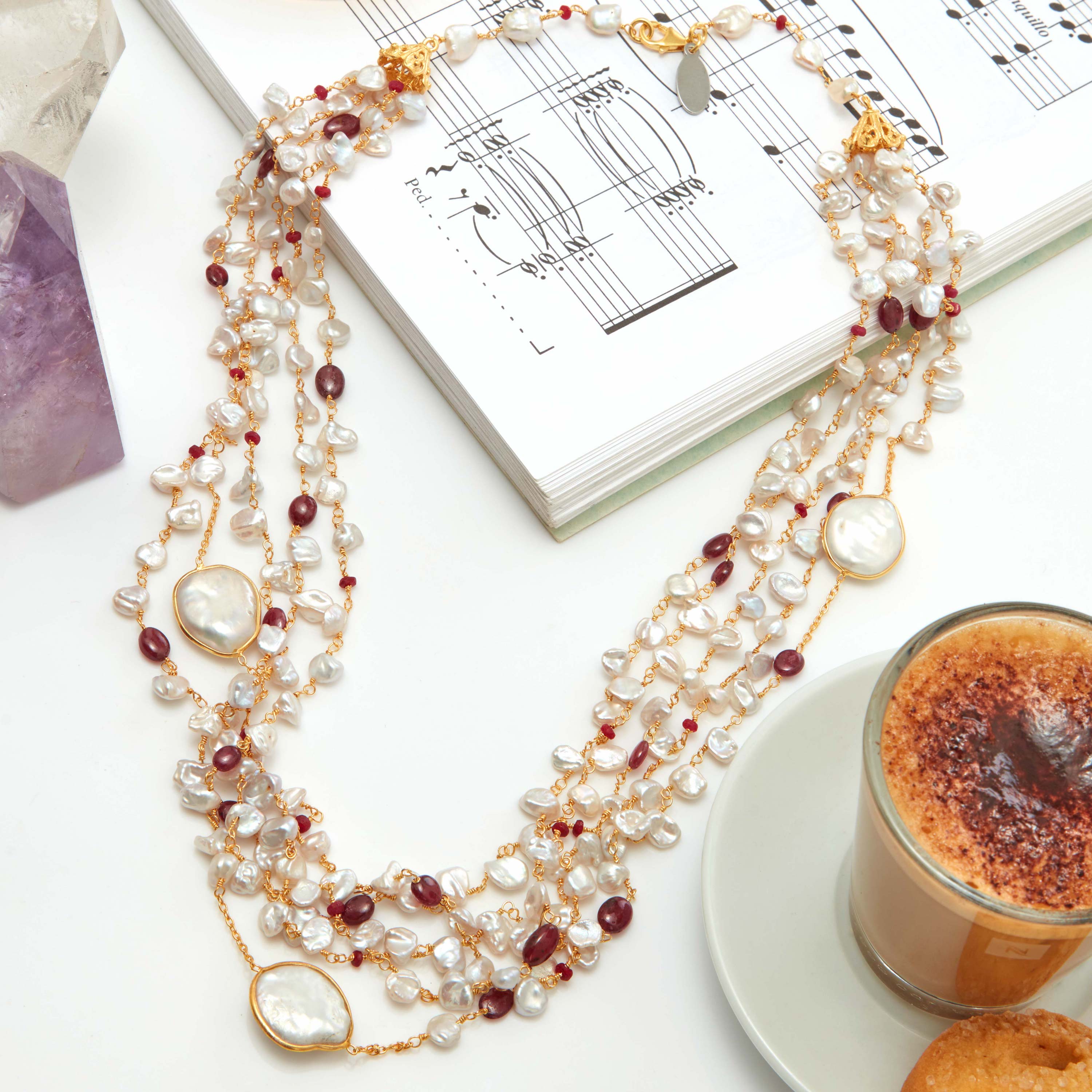 5 Strand Ruby & Pearl Necklace