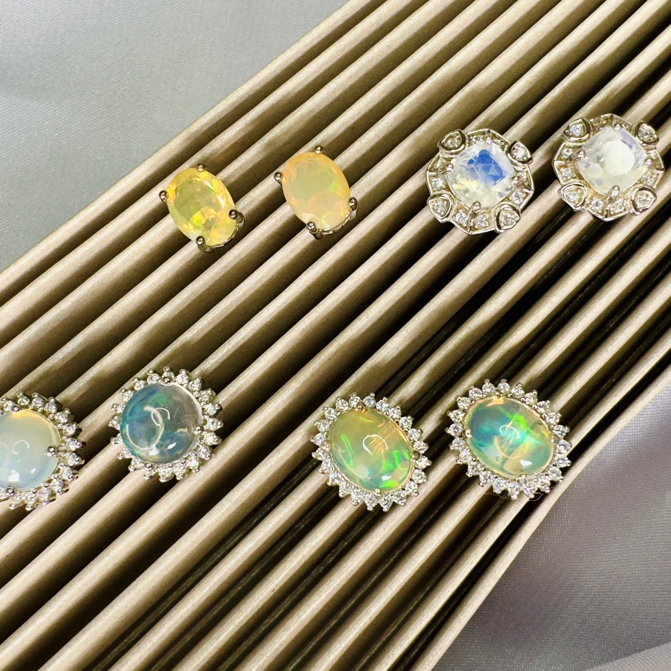 Opal and Moonstone gemstone stud earrings
